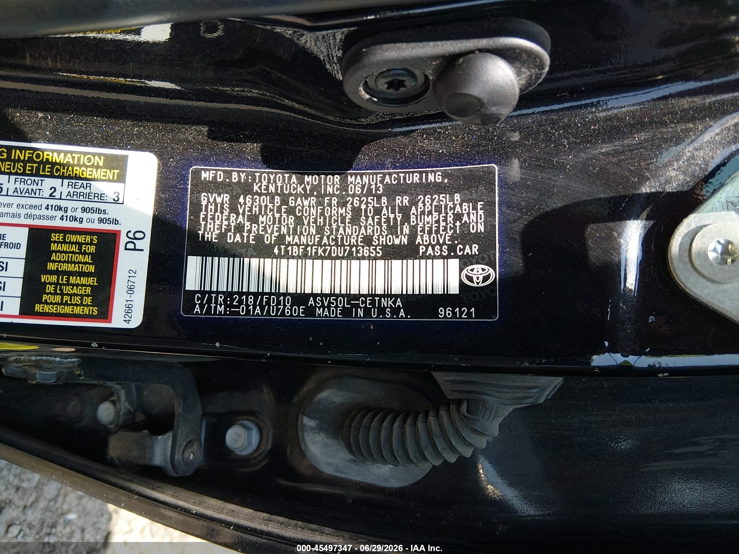 2013 Toyota Camry Le Black vin: 4T1BF1FK7DU713655