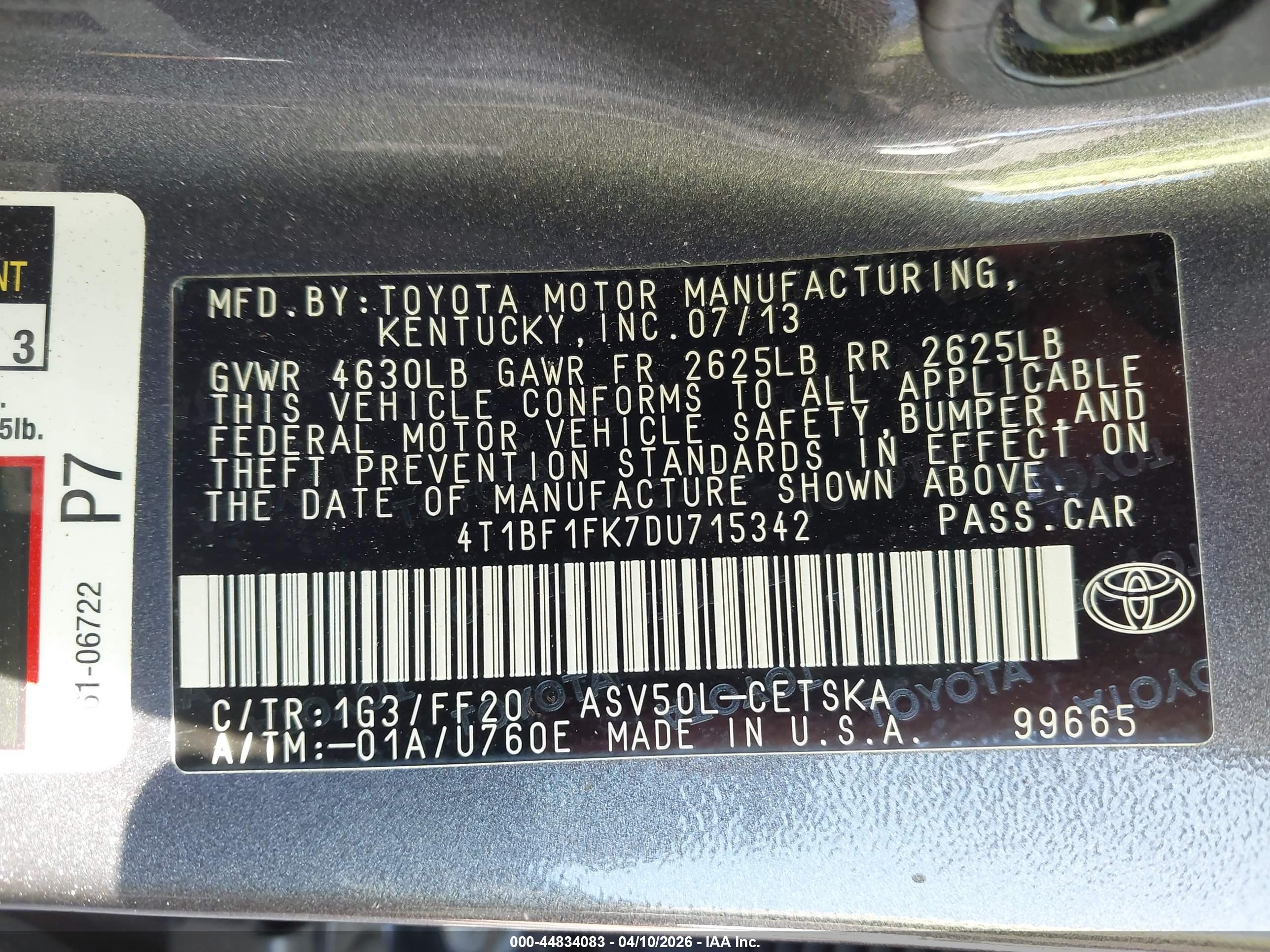 2013 Toyota Camry Se Серый vin: 4T1BF1FK7DU715342