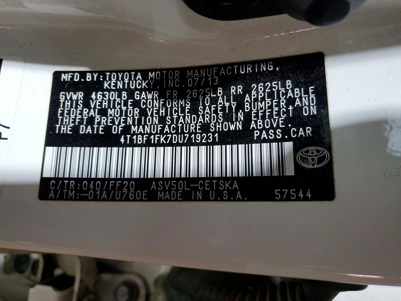 2013 Toyota Camry Se White vin: 4T1BF1FK7DU719231