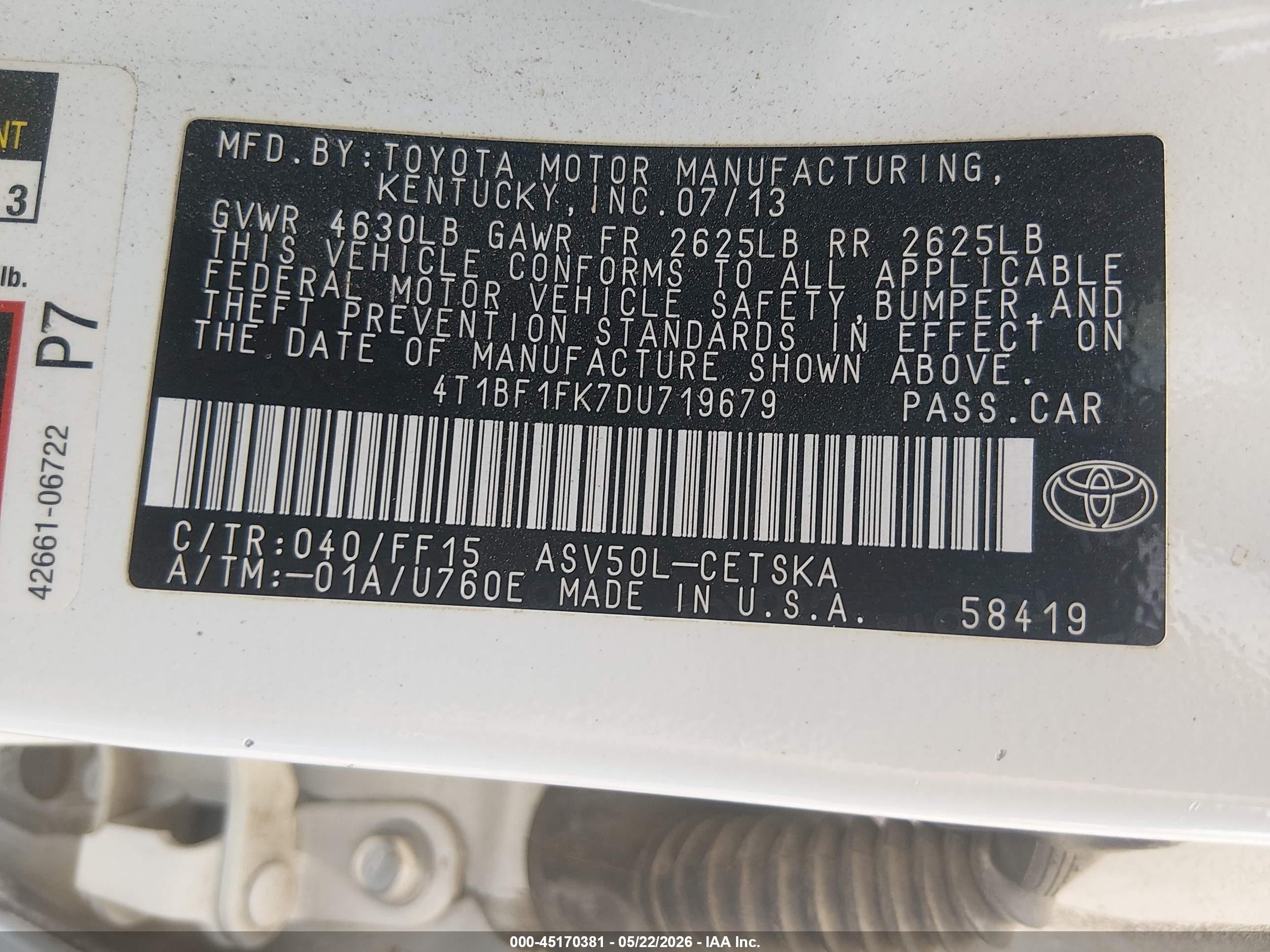 2013 Toyota Camry Se White vin: 4T1BF1FK7DU719679