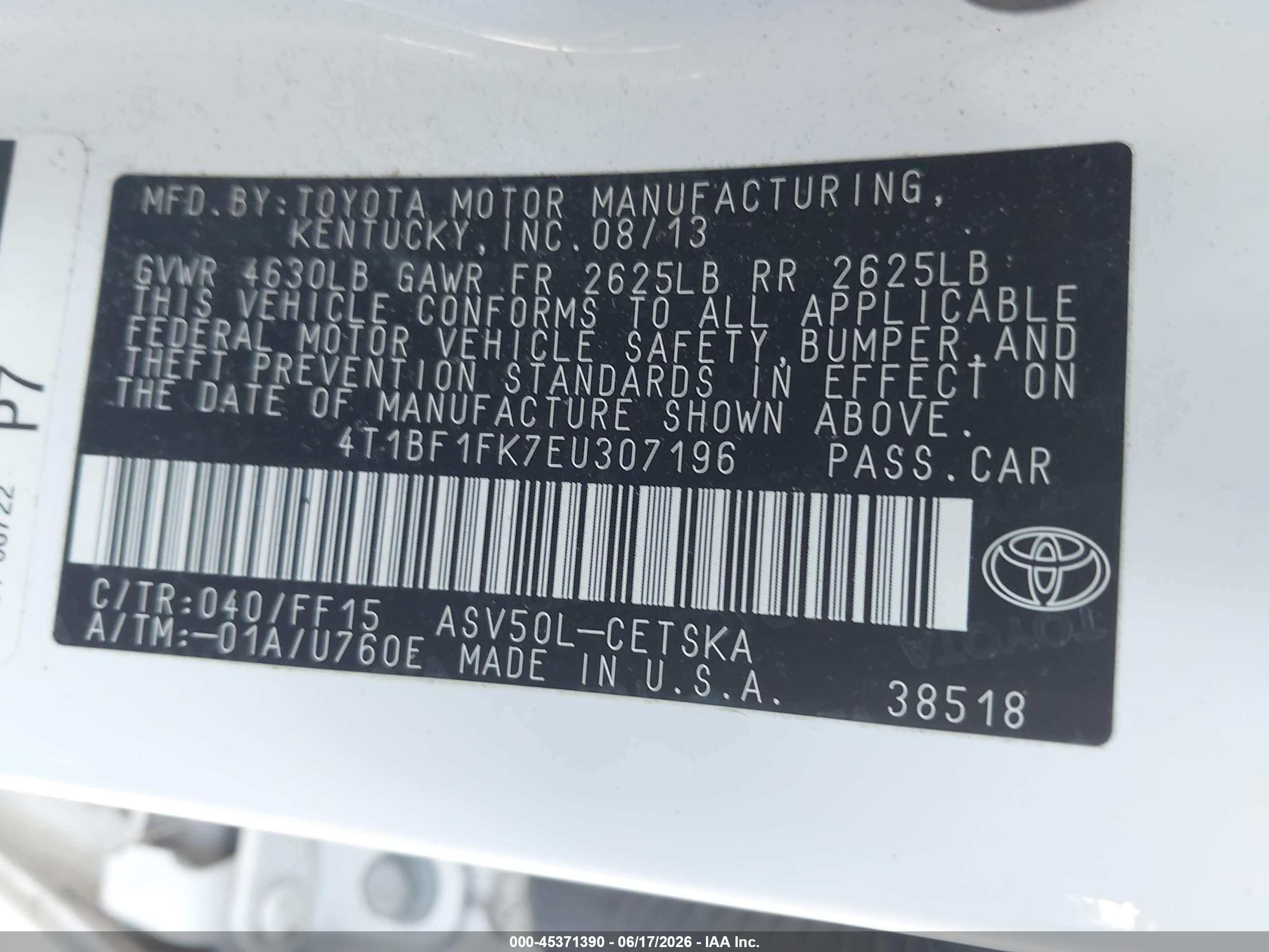 2014 Toyota Camry Se Белый vin: 4T1BF1FK7EU307196