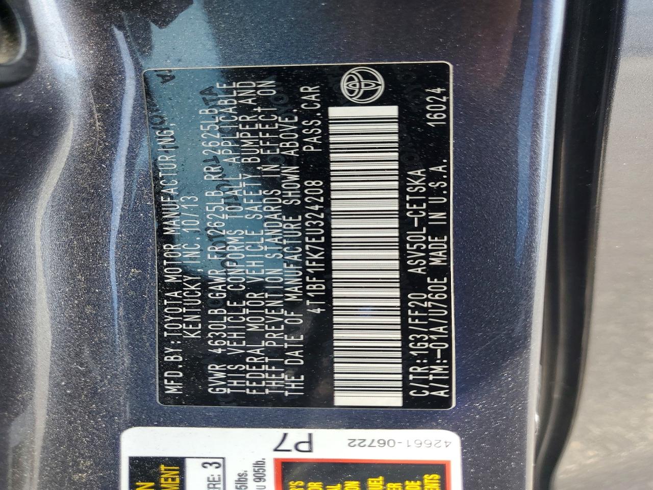 2014 Toyota Camry Se Gray vin: 4T1BF1FK7EU324208