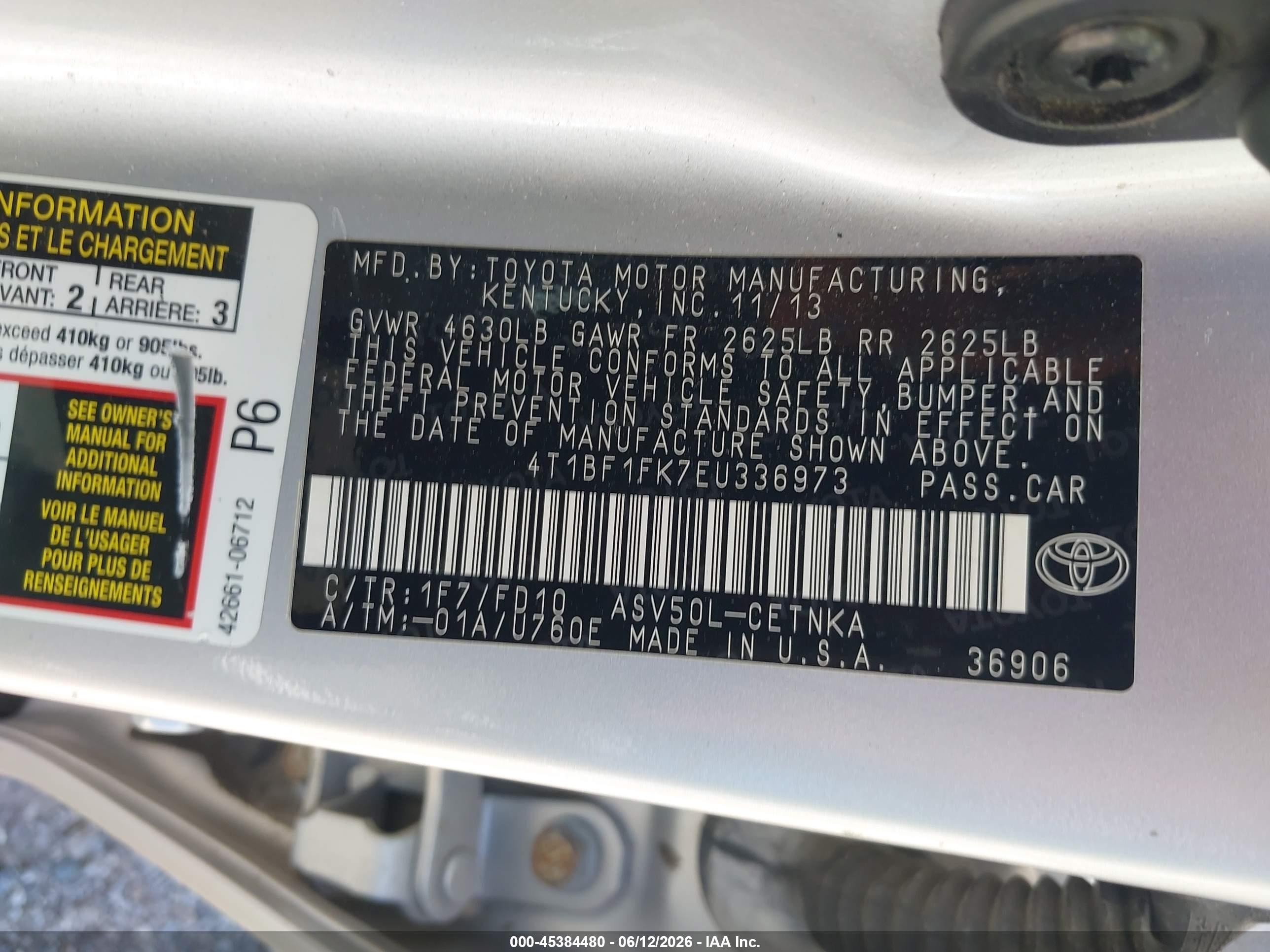 2014 Toyota Camry Le Серебряный vin: 4T1BF1FK7EU336973