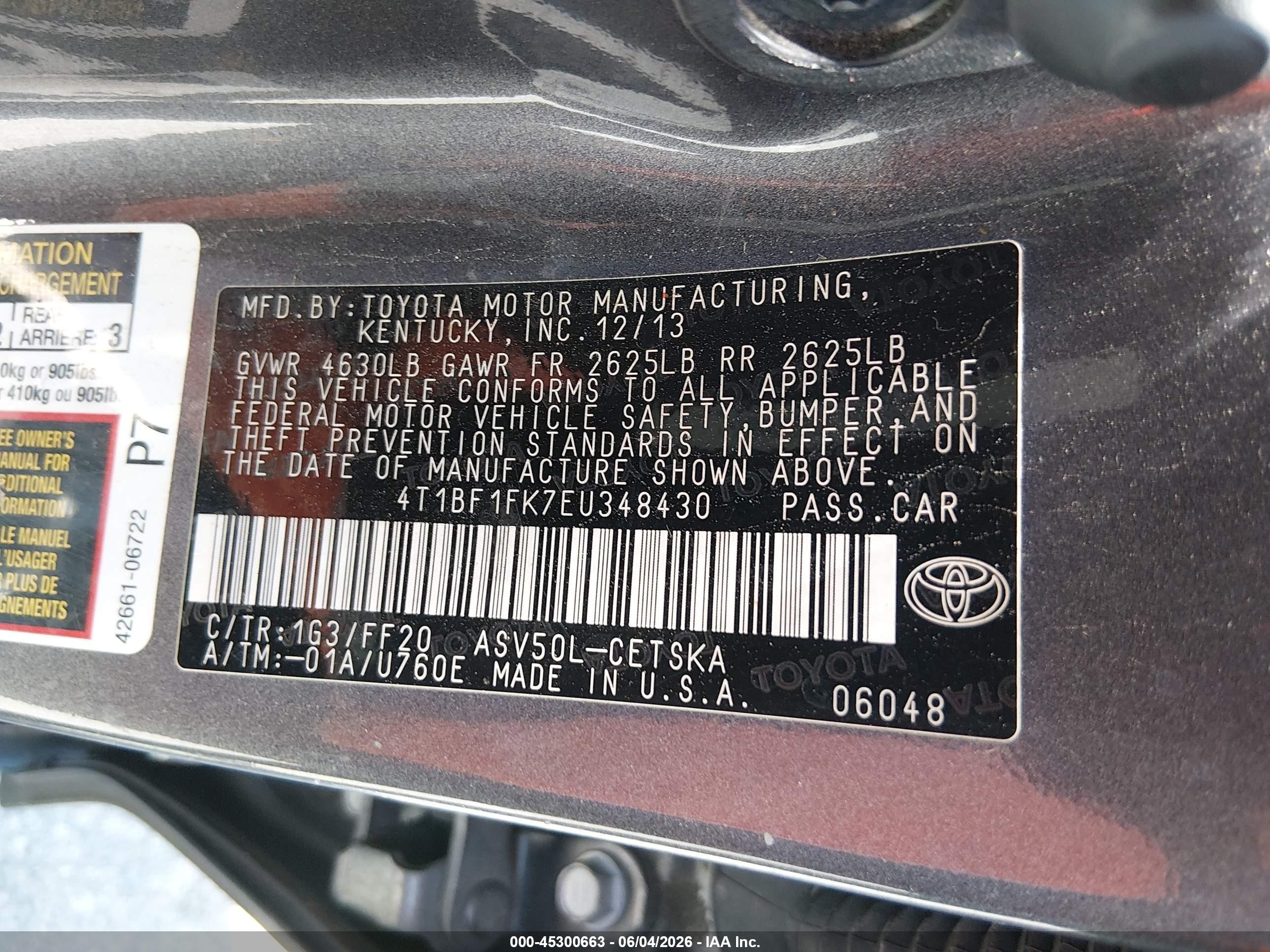 2014 Toyota Camry Se Серый vin: 4T1BF1FK7EU348430
