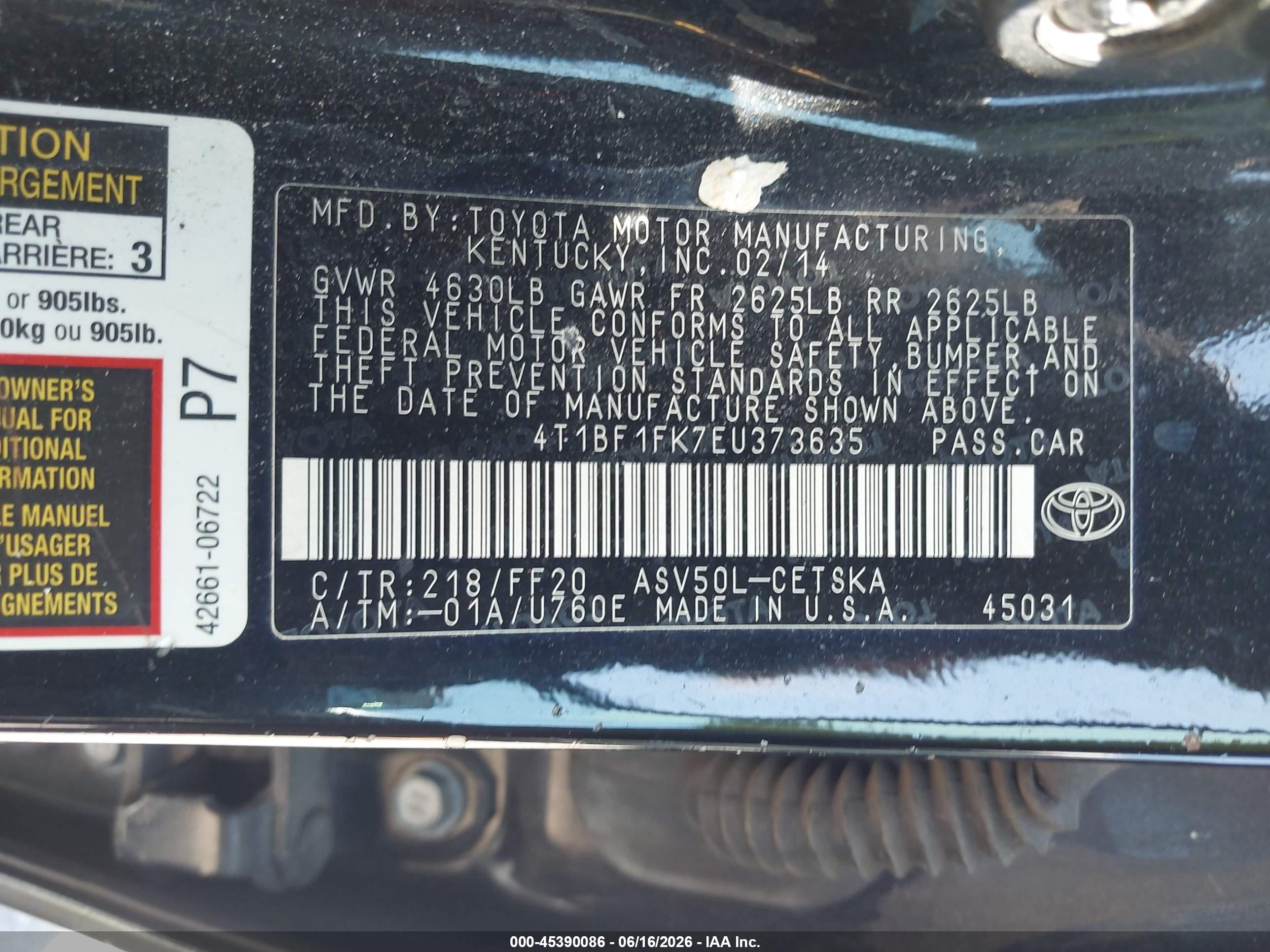 2014 Toyota Camry Se Black vin: 4T1BF1FK7EU373635