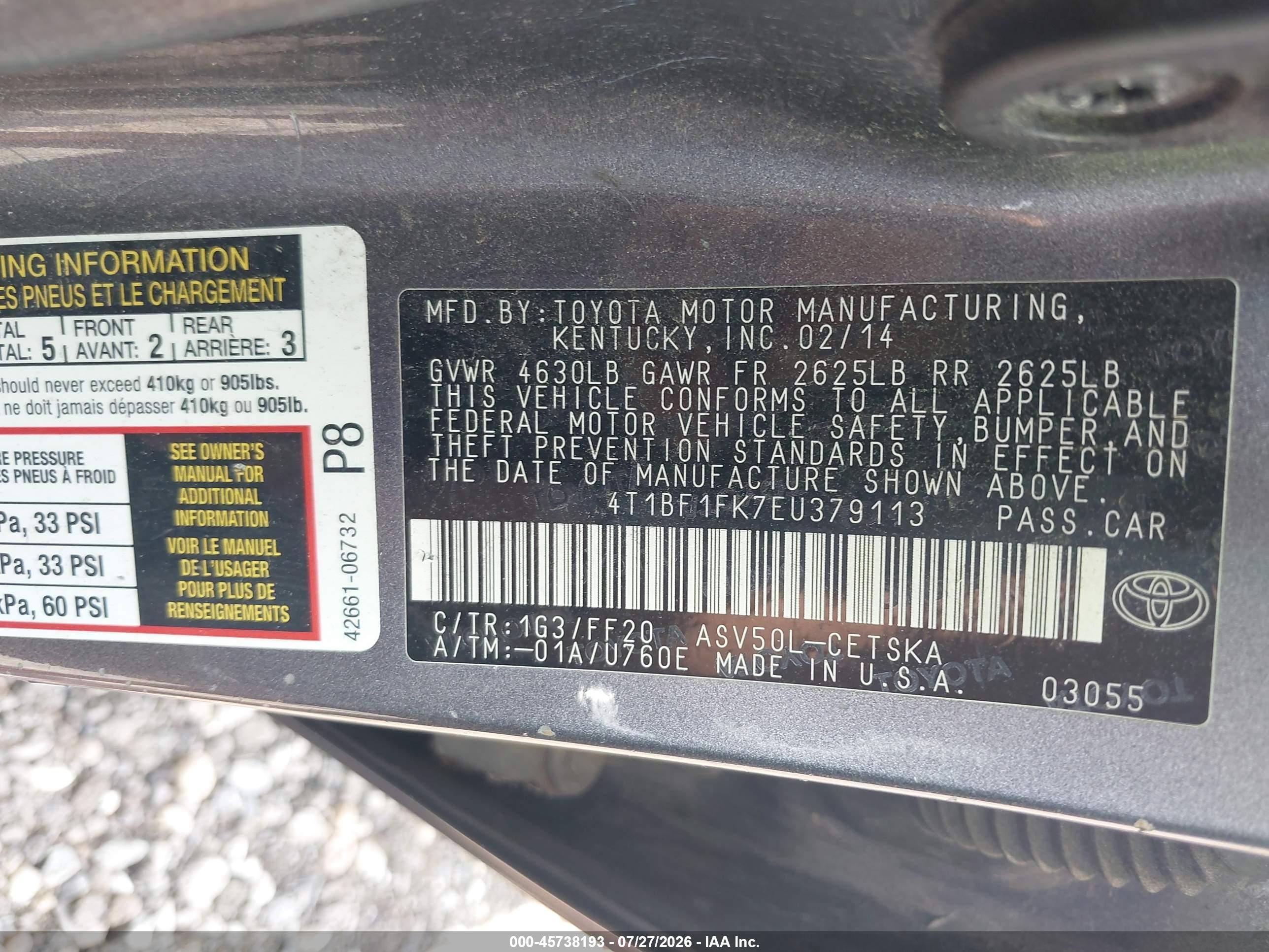 2014 Toyota Camry Se Sport Gray vin: 4T1BF1FK7EU379113