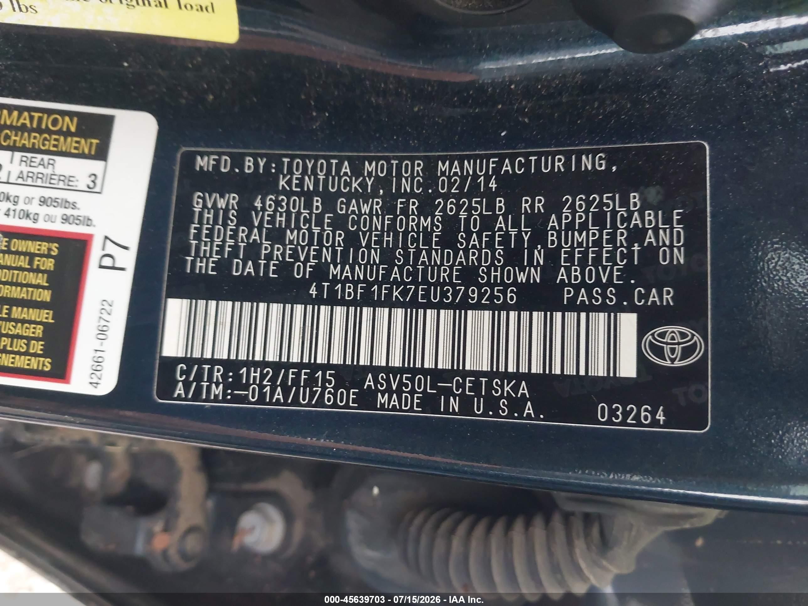2014 Toyota Camry Se Dark Blue vin: 4T1BF1FK7EU379256