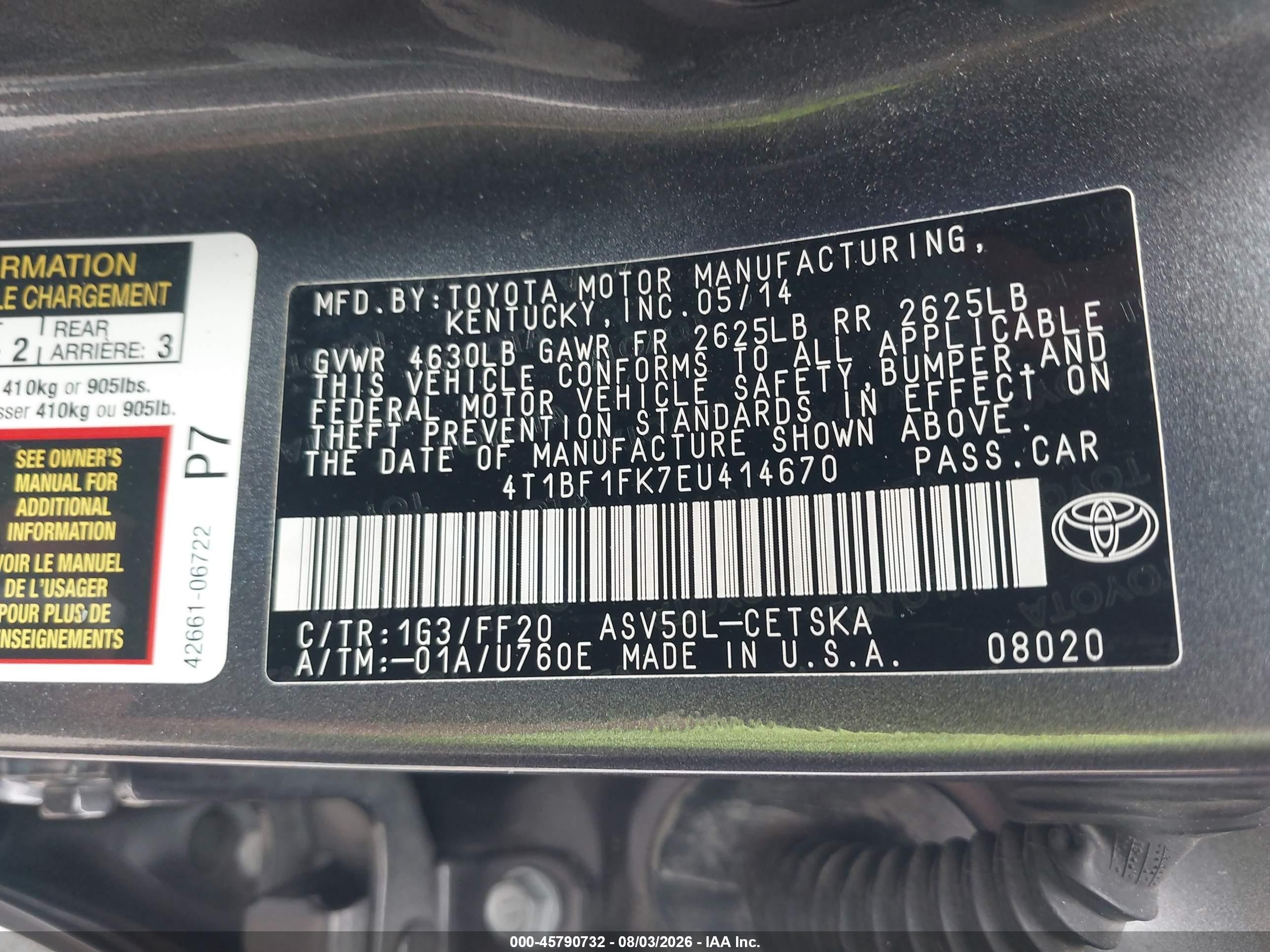 2014 Toyota Camry Se Gray vin: 4T1BF1FK7EU414670