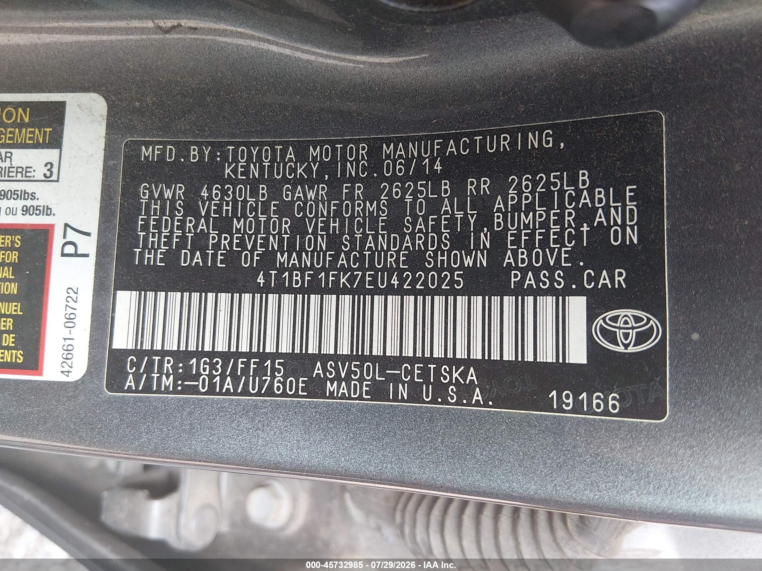 2014 Toyota Camry Se Gray vin: 4T1BF1FK7EU422025