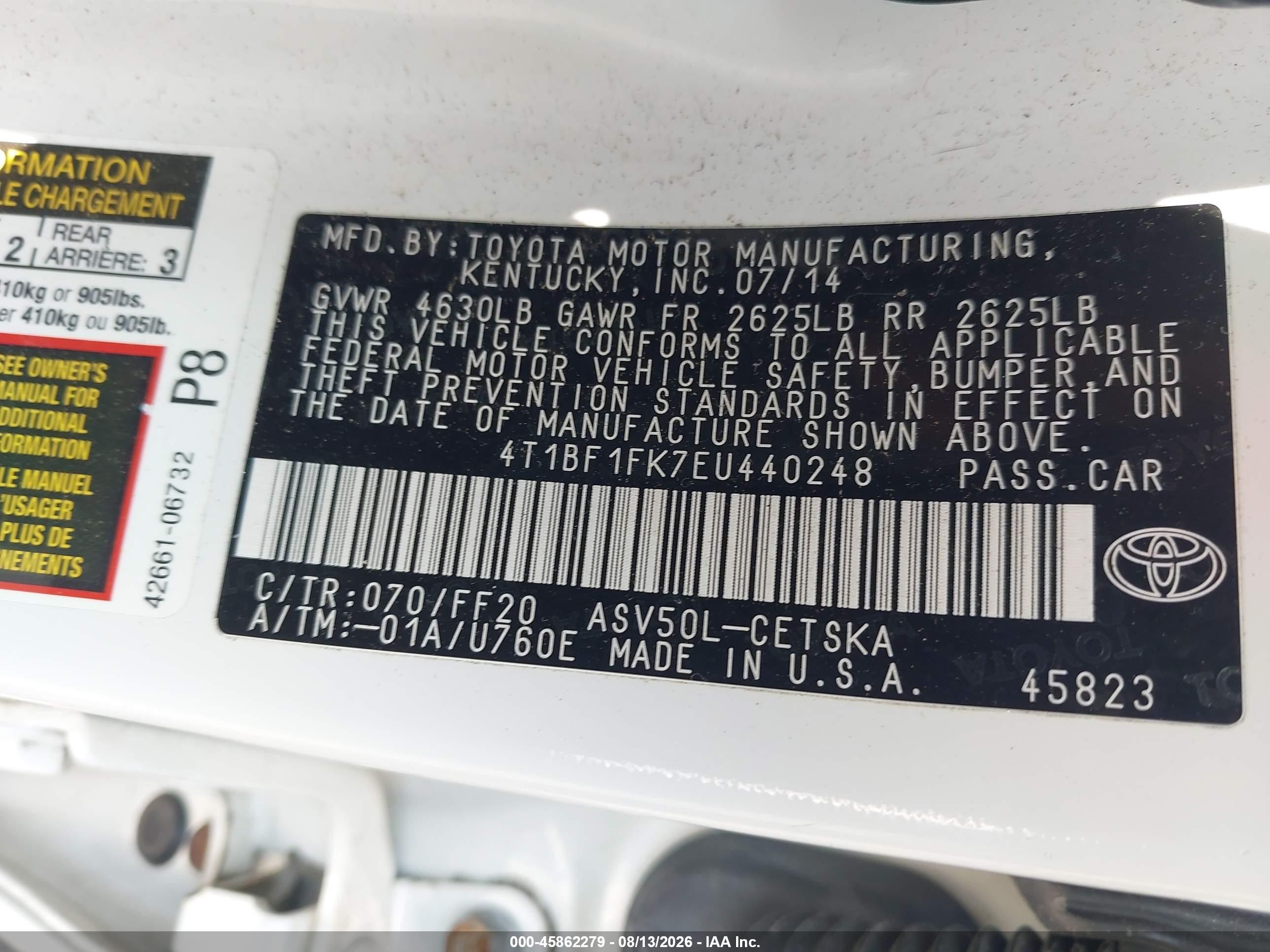 2014 Toyota Camry Se Sport Белый vin: 4T1BF1FK7EU440248