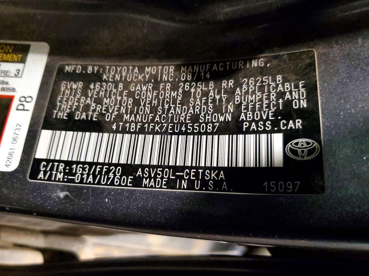 2014 Toyota Camry Gray vin: 4T1BF1FK7EU455087