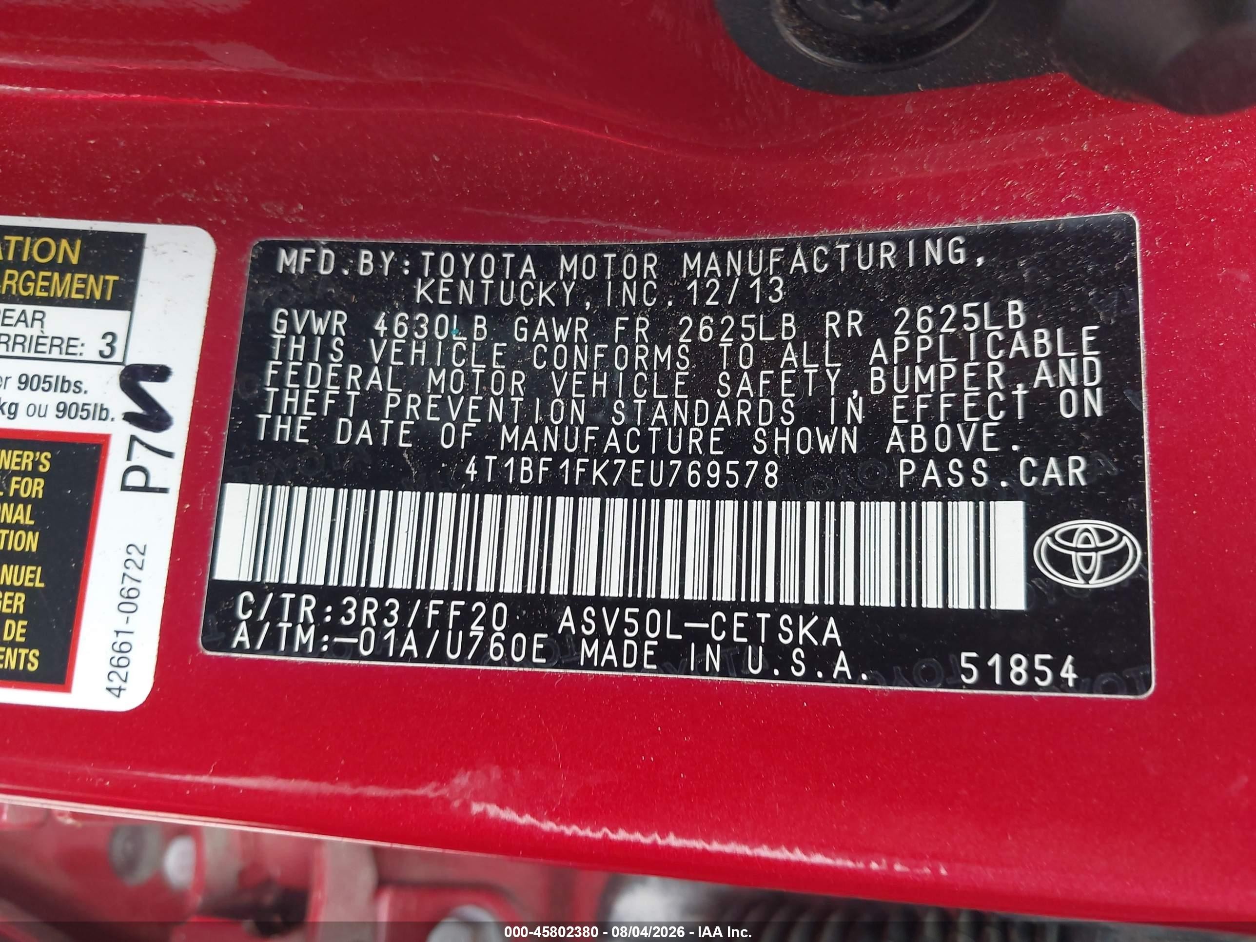 2014 Toyota Camry Se Красный vin: 4T1BF1FK7EU769578
