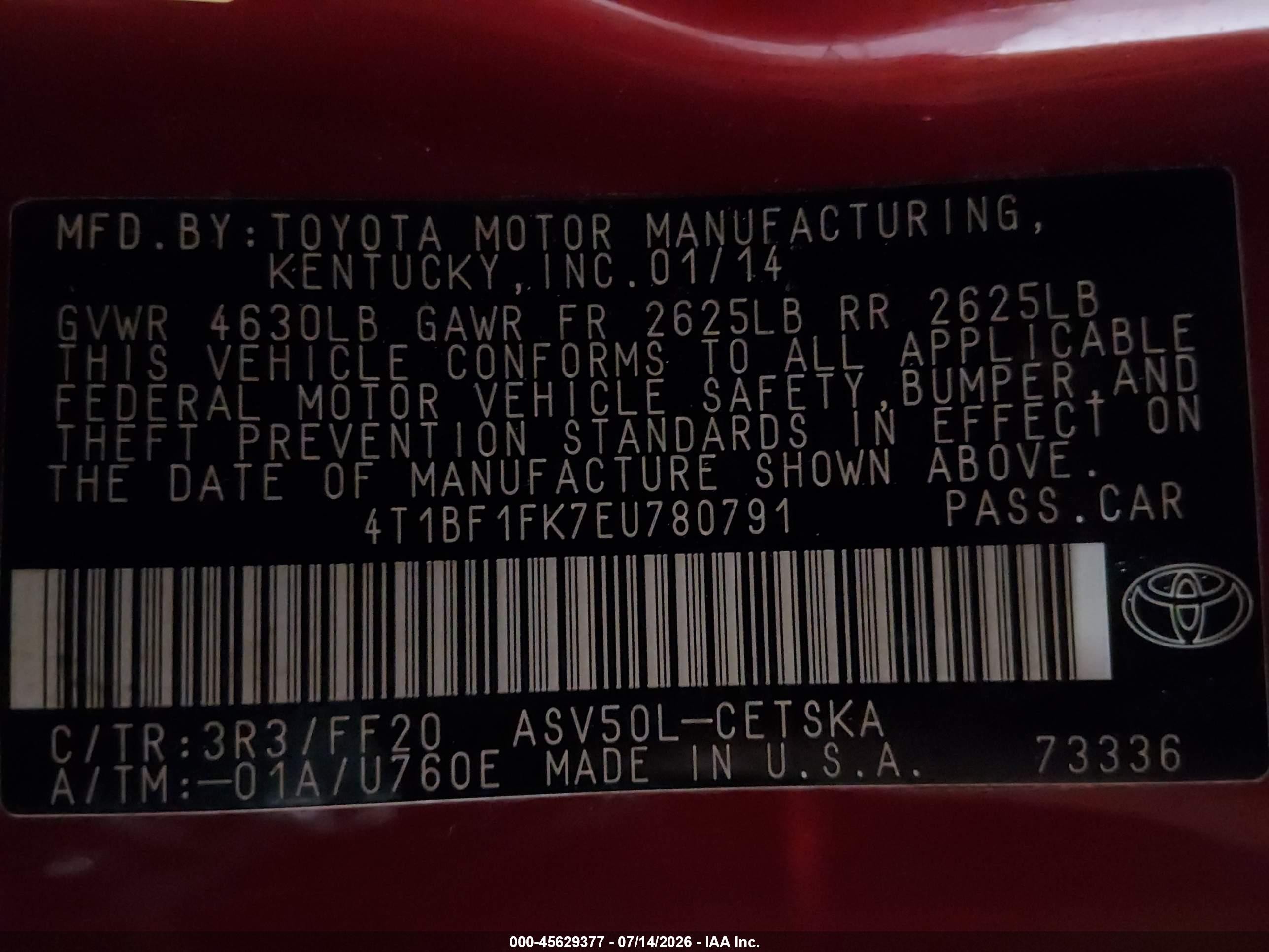 2014 Toyota Camry Se Red vin: 4T1BF1FK7EU780791