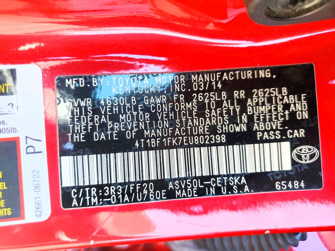 2014 Toyota Camry Se Red vin: 4T1BF1FK7EU802398