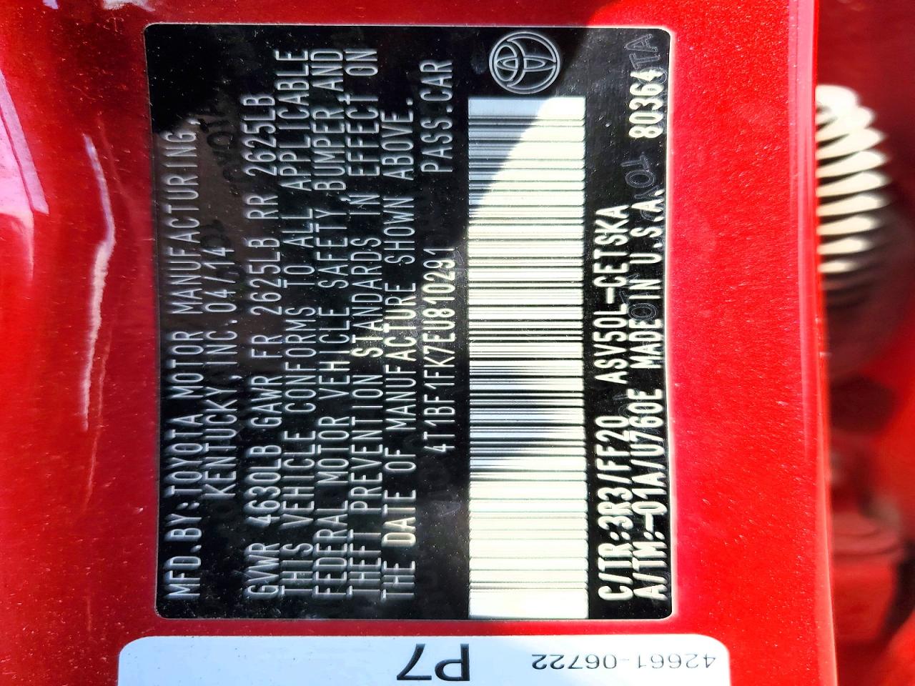2014 Toyota Camry Se Red vin: 4T1BF1FK7EU810291