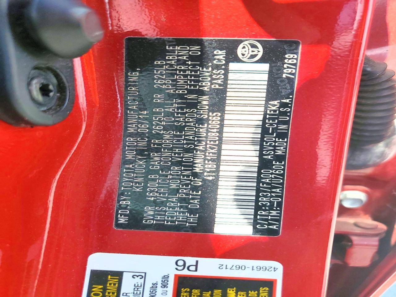 2014 Toyota Camry L Red vin: 4T1BF1FK7EU840665