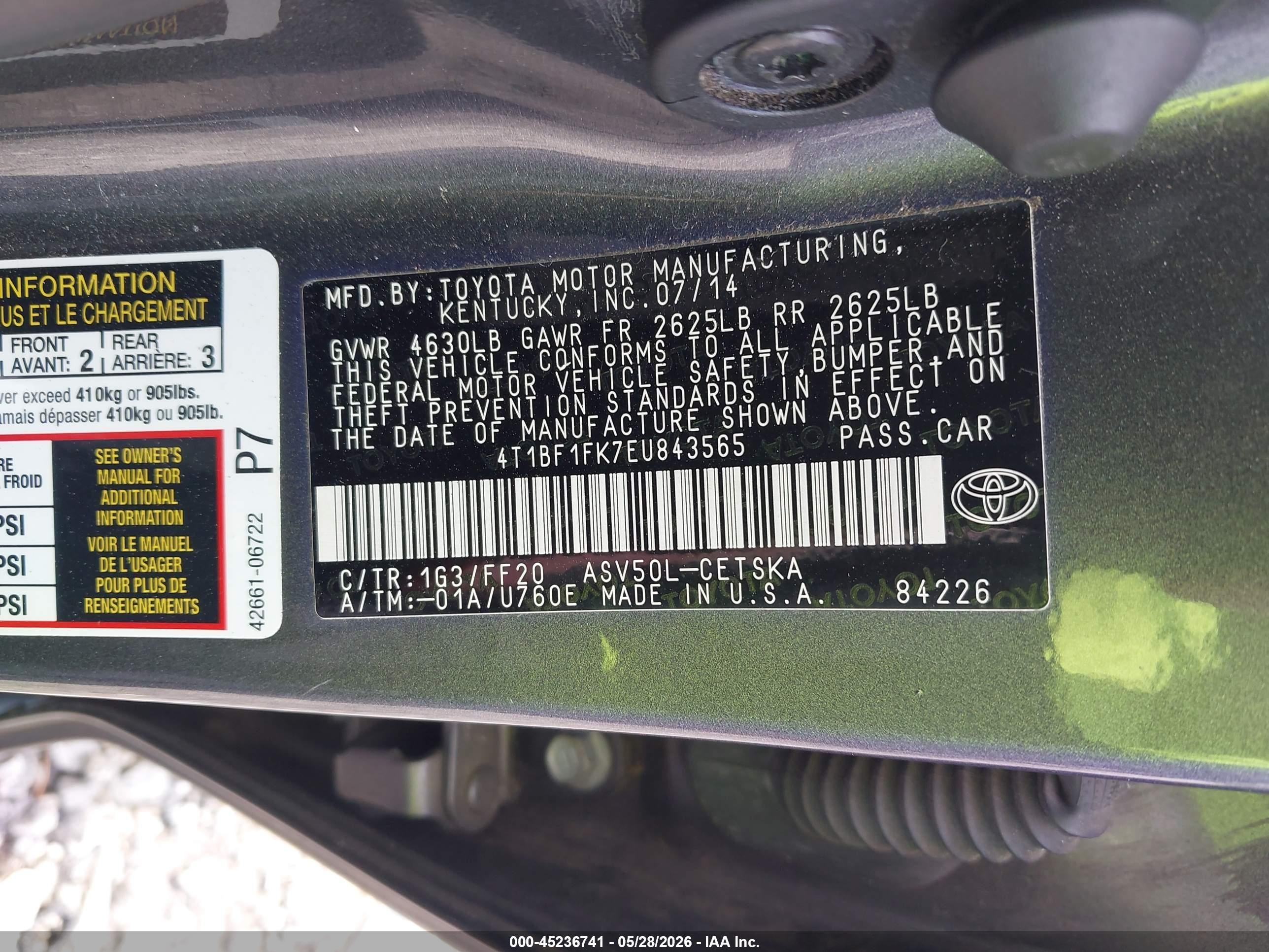 2014 Toyota Camry Se Gray vin: 4T1BF1FK7EU843565