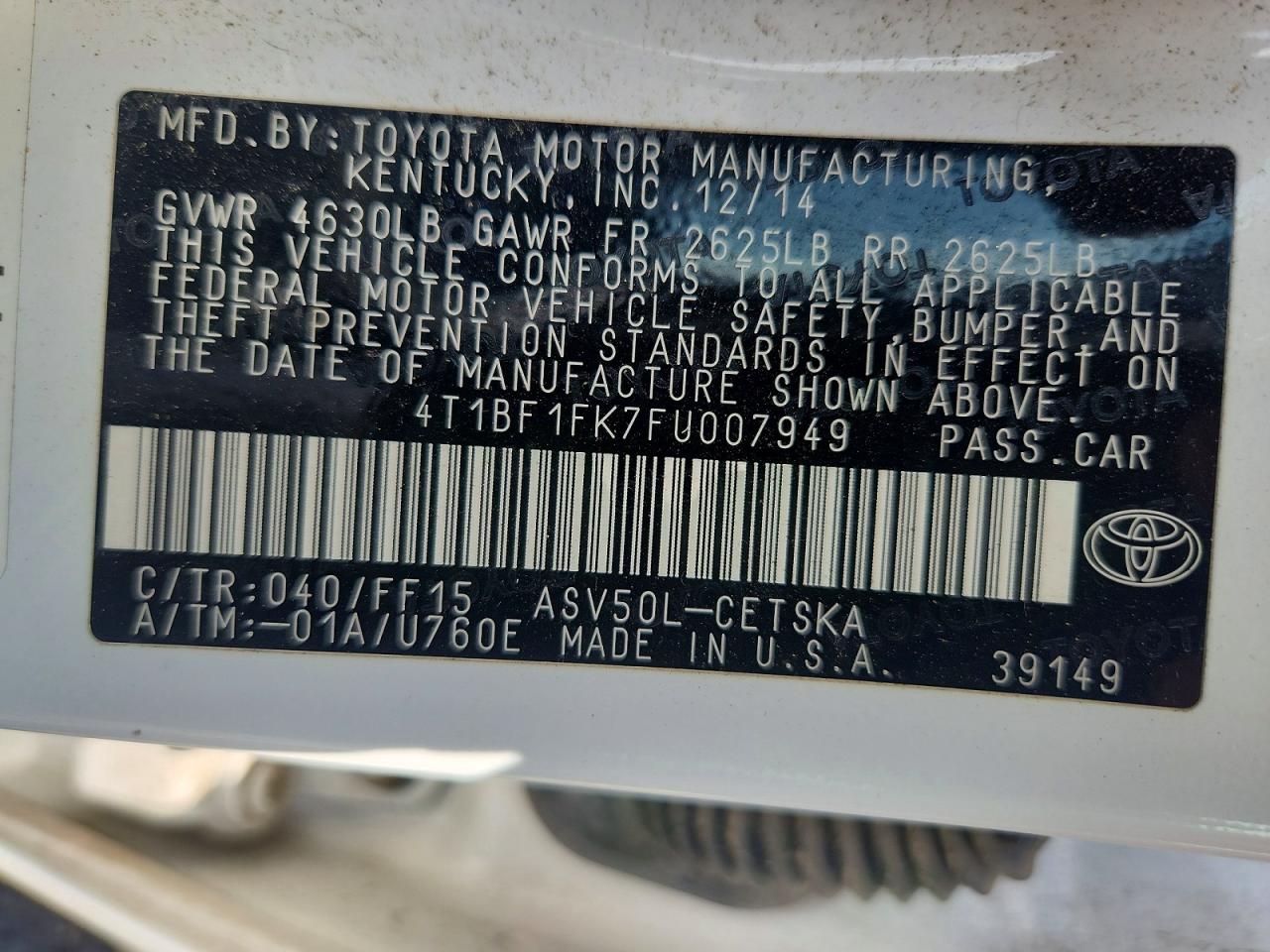 2015 Toyota Camry Se White vin: 4T1BF1FK7FU007949