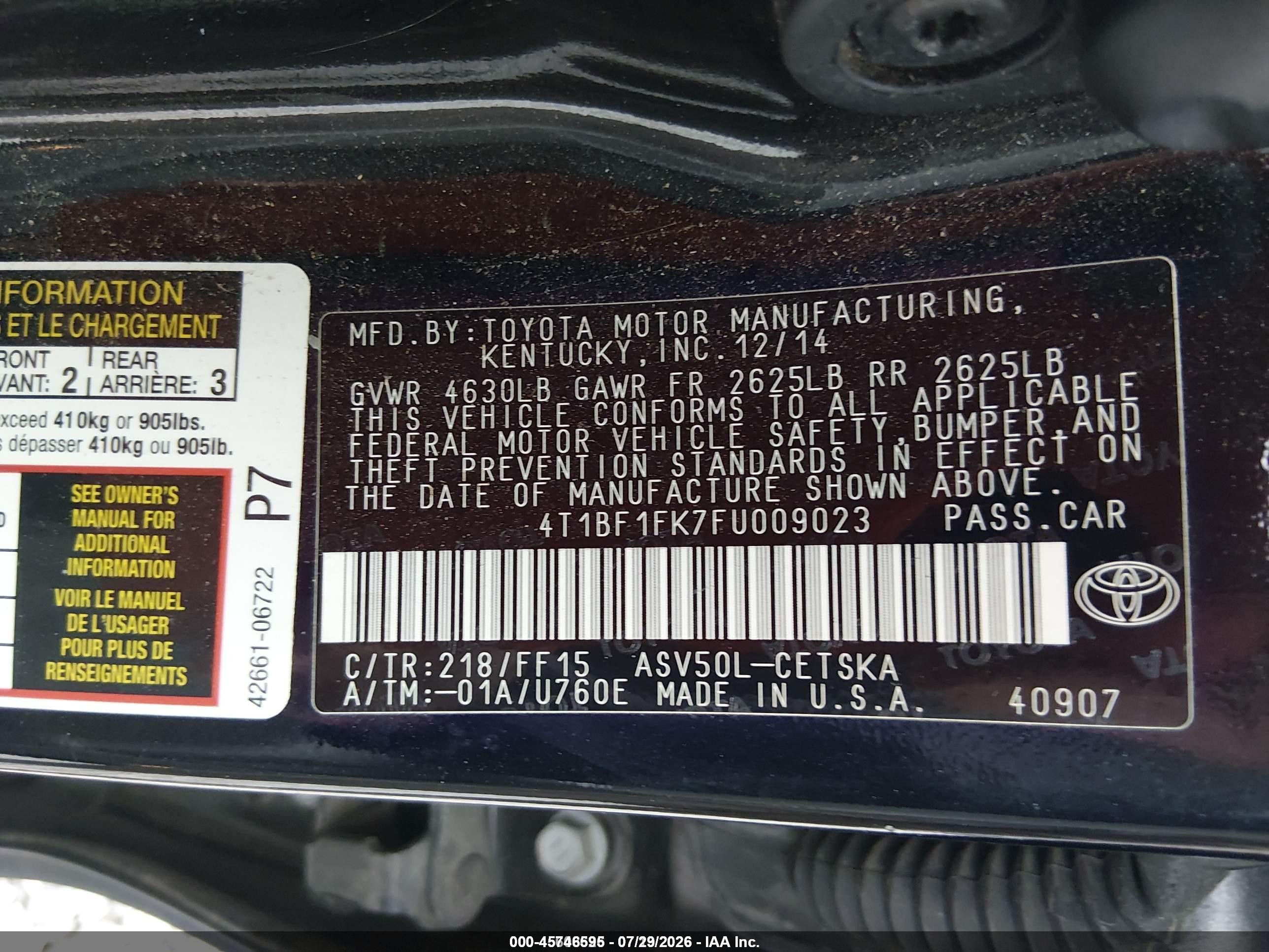 2015 Toyota Camry Se Черный vin: 4T1BF1FK7FU009023