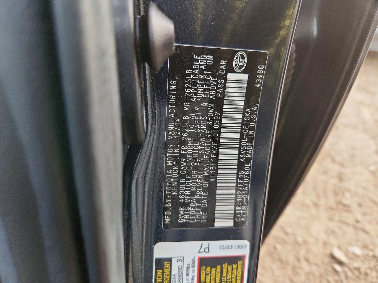 2015 Toyota Camry Le Черный vin: 4T1BF1FK7FU010592