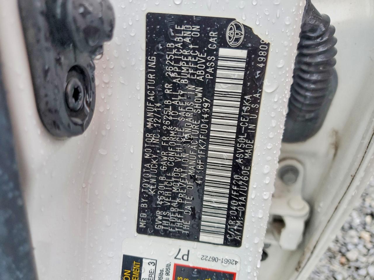 2015 Toyota Camry Se White vin: 4T1BF1FK7FU014397
