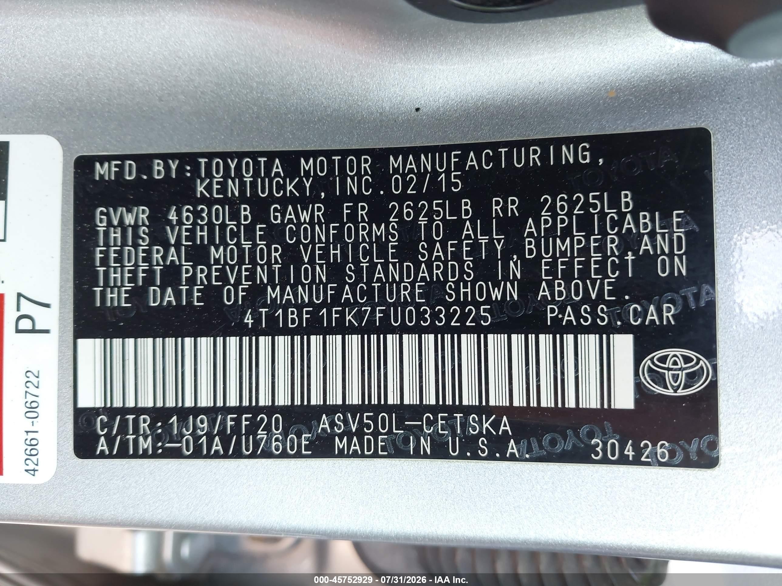 2015 Toyota Camry Se Silver vin: 4T1BF1FK7FU033225