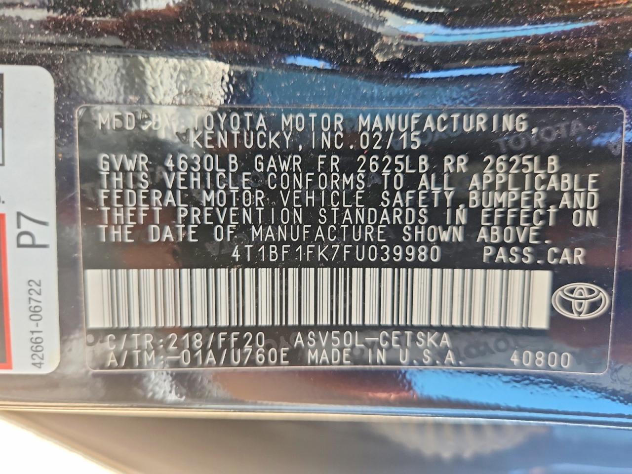 2015 Toyota Camry Se Black vin: 4T1BF1FK7FU039980