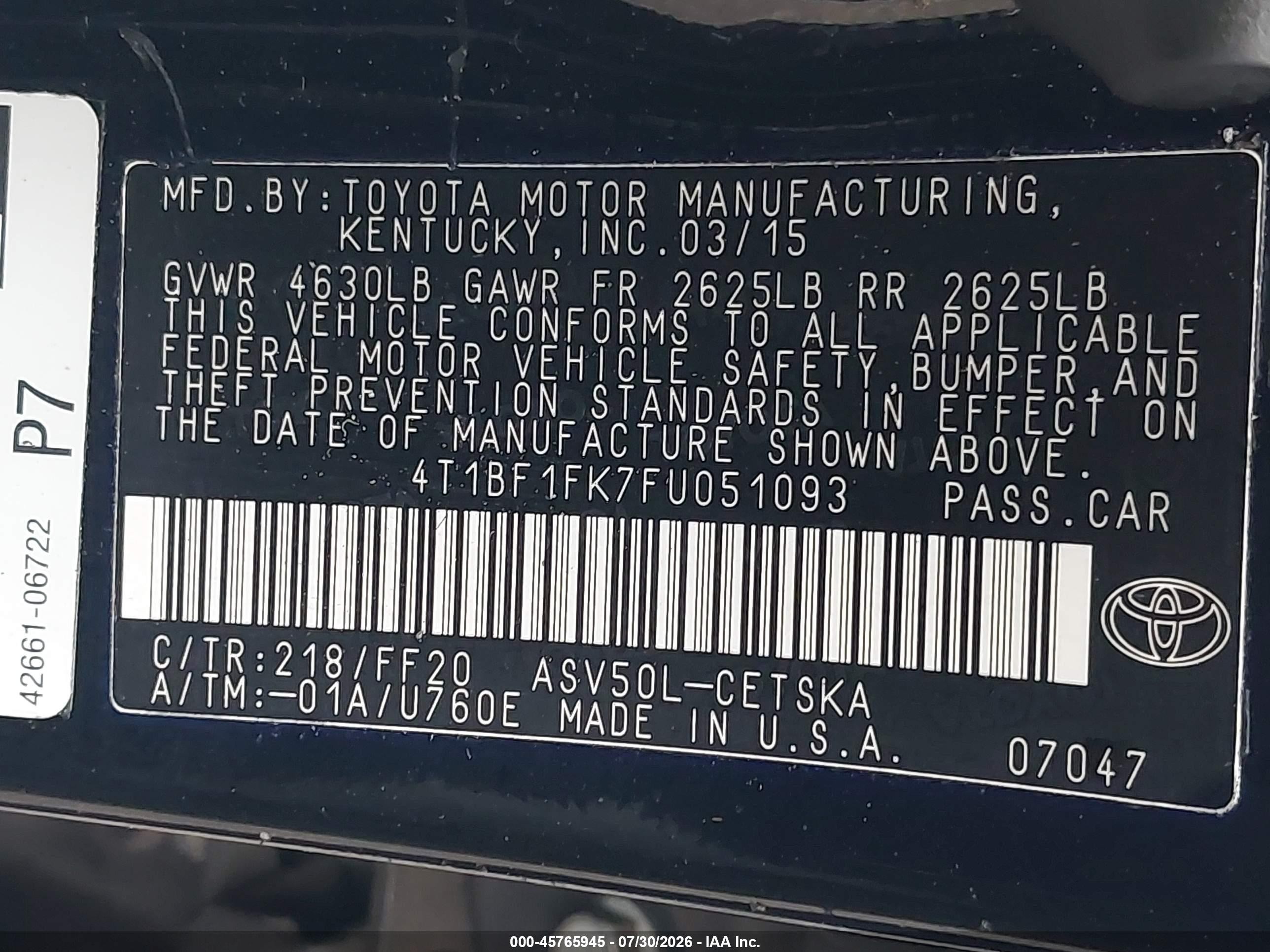 2015 Toyota Camry Se Black vin: 4T1BF1FK7FU051093
