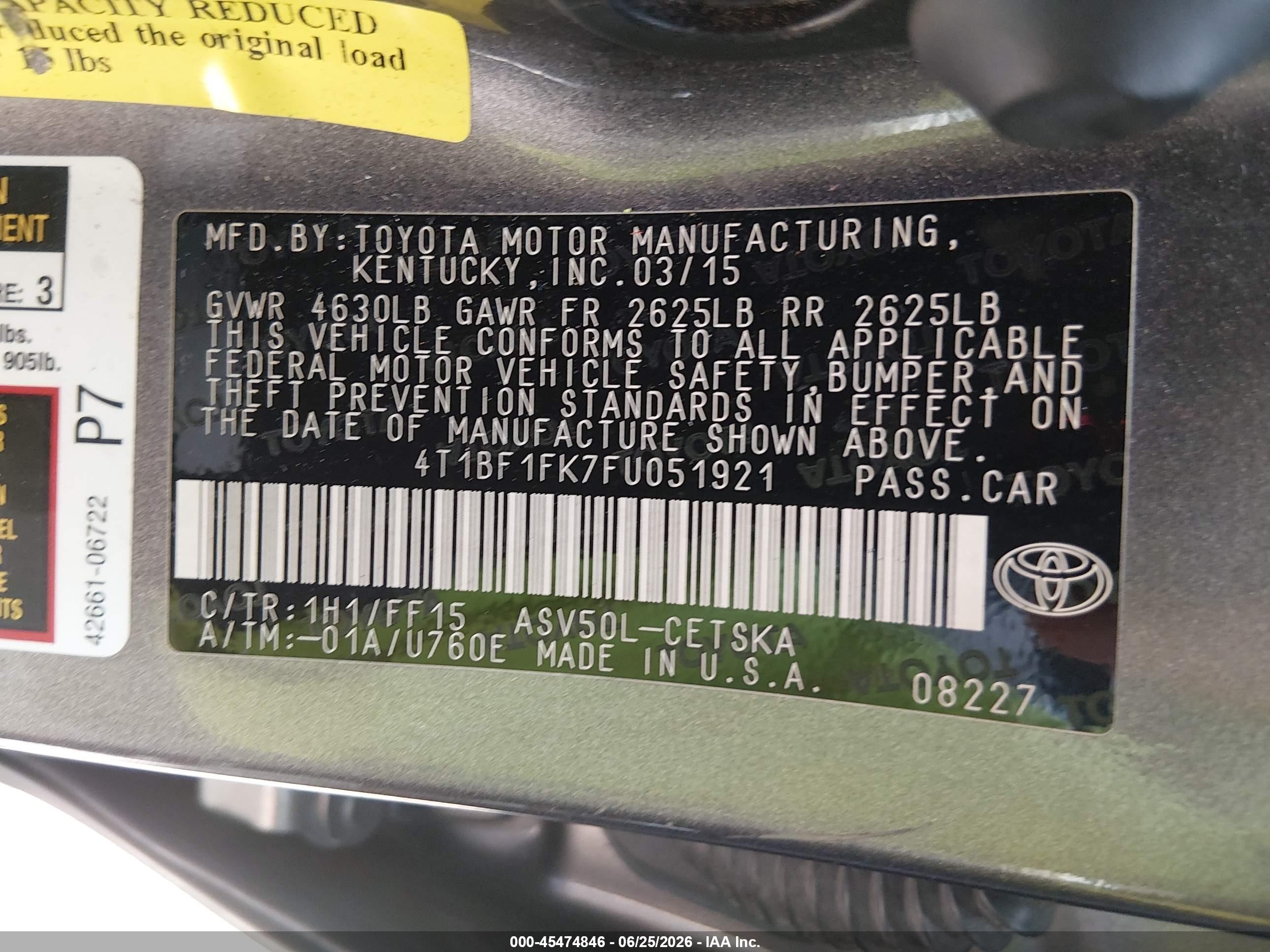 2015 Toyota Camry Se Gray vin: 4T1BF1FK7FU051921