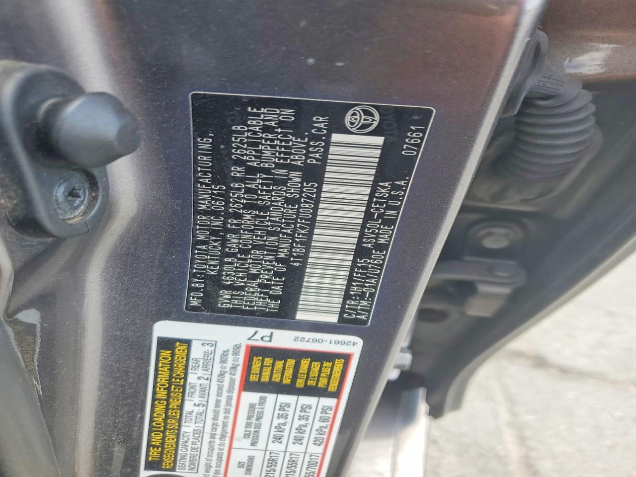 2015 Toyota Camry Se Серый vin: 4T1BF1FK7FU087205