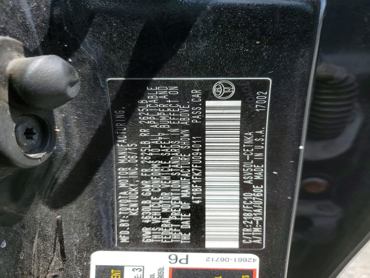 2015 Toyota Camry Le Black vin: 4T1BF1FK7FU094011