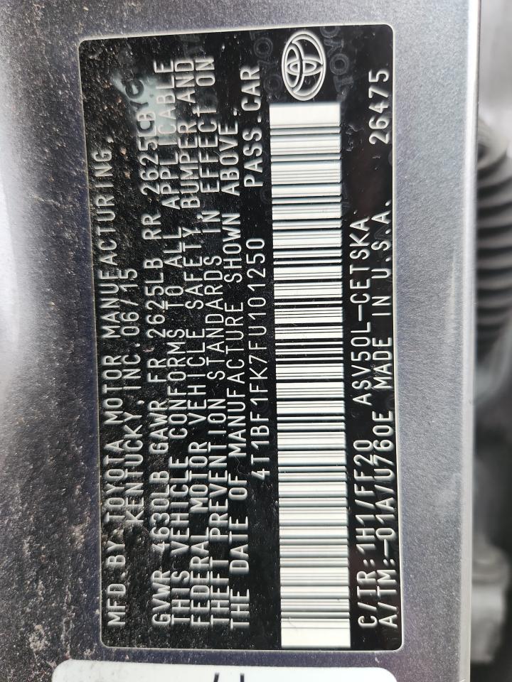 2015 Toyota Camry Se Gray vin: 4T1BF1FK7FU101250