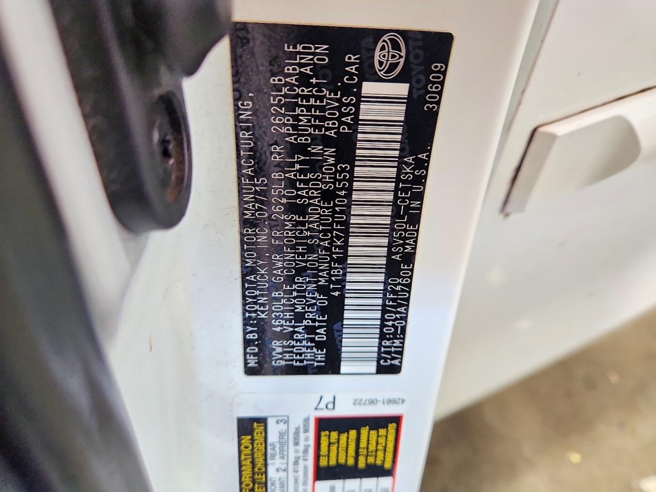 2015 Toyota Camry Se White vin: 4T1BF1FK7FU104553