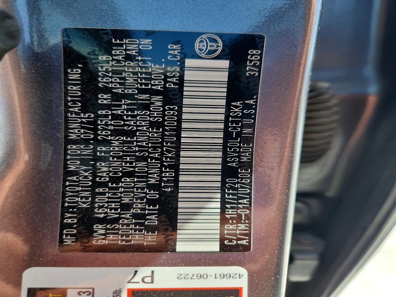2015 Toyota Camry Se Gray vin: 4T1BF1FK7FU110093