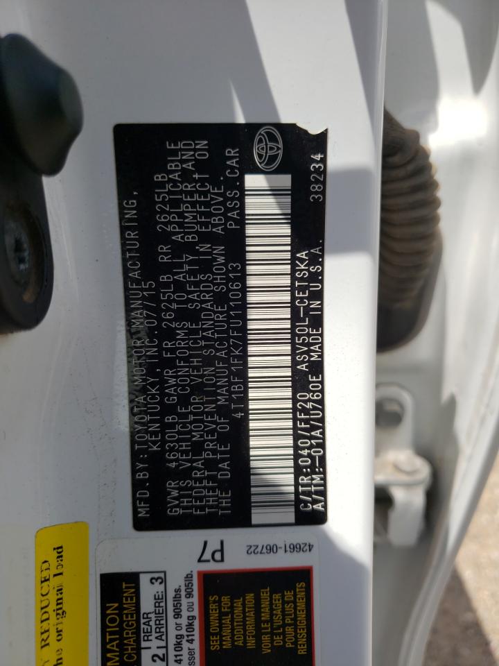 2015 Toyota Camry Le White vin: 4T1BF1FK7FU110613