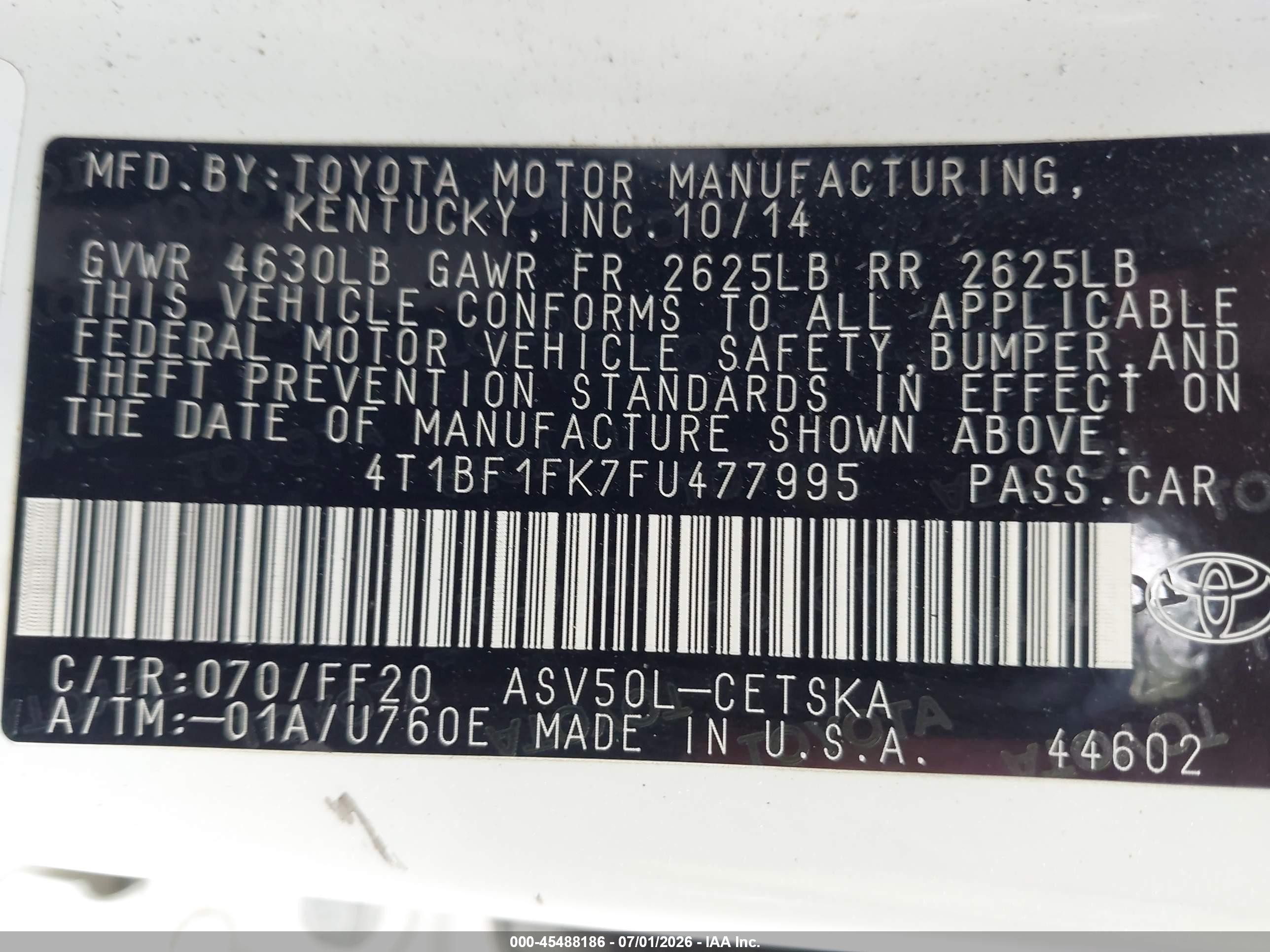 2015 Toyota Camry Se Белый vin: 4T1BF1FK7FU477995