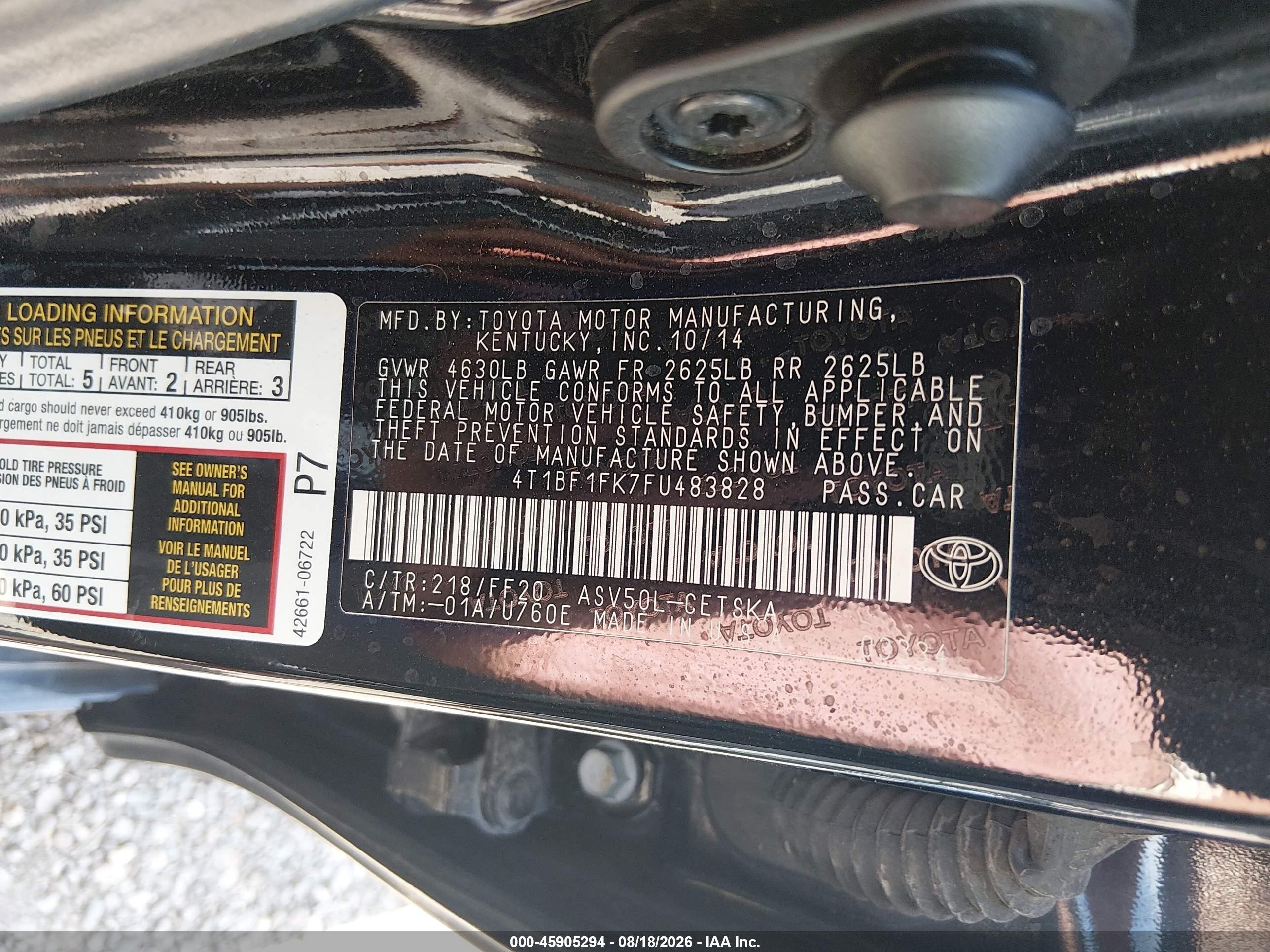 2015 Toyota Camry Se Черный vin: 4T1BF1FK7FU483828