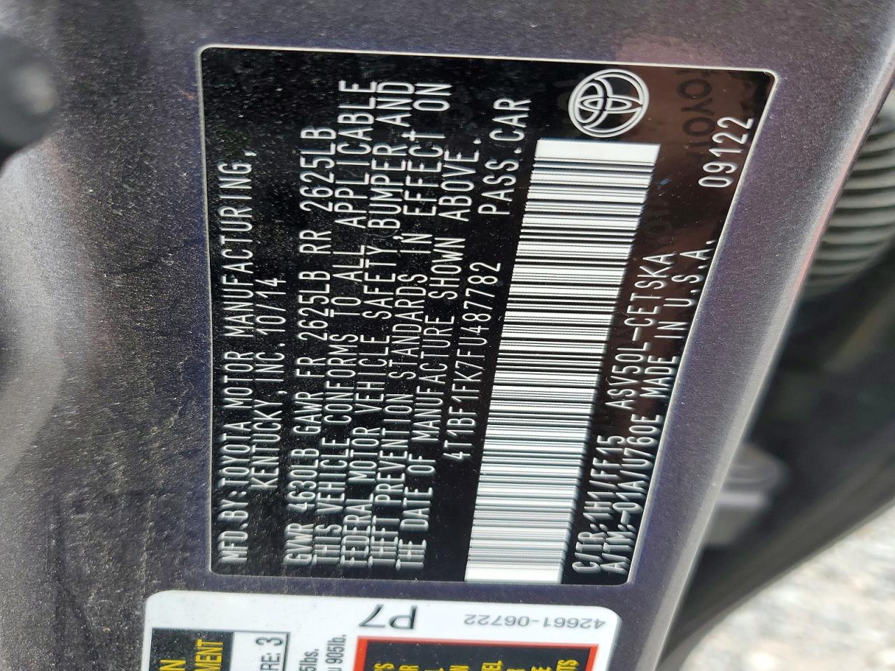2015 Toyota Camry Se Gray vin: 4T1BF1FK7FU487782