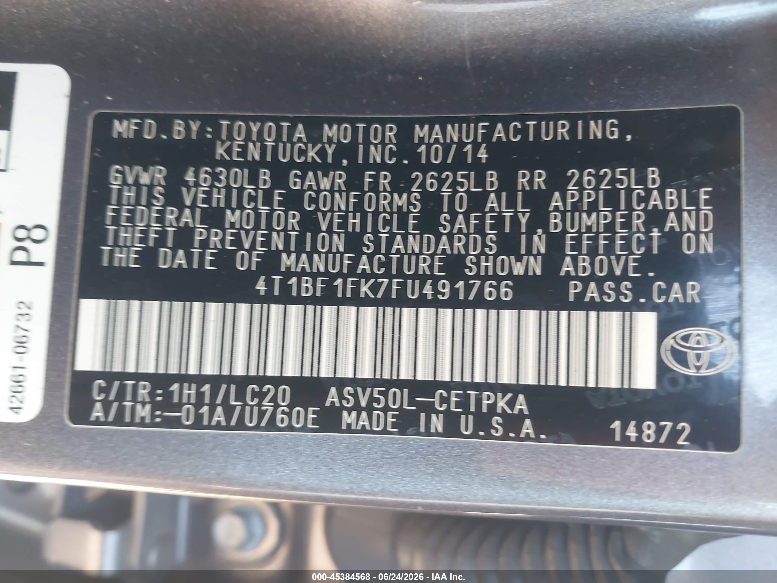 2015 Toyota Camry Xse Gray vin: 4T1BF1FK7FU491766