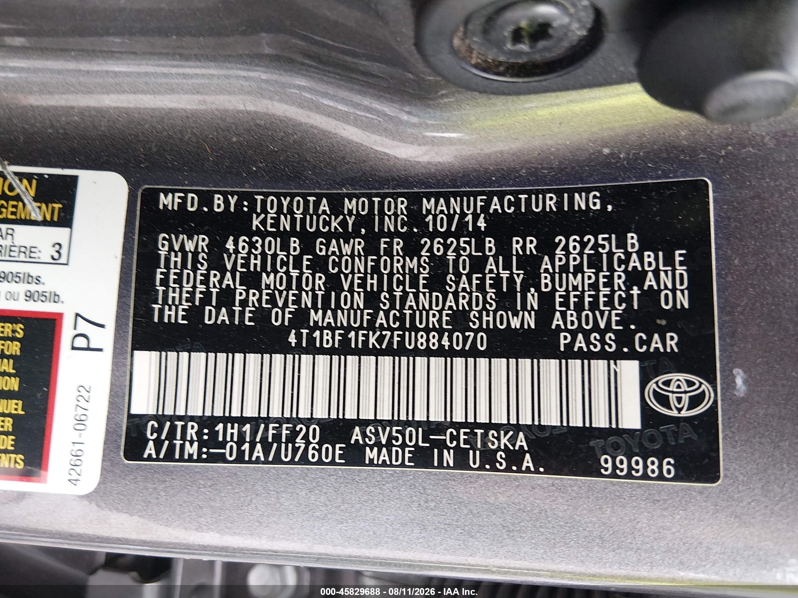 2015 Toyota Camry Se Серый vin: 4T1BF1FK7FU884070