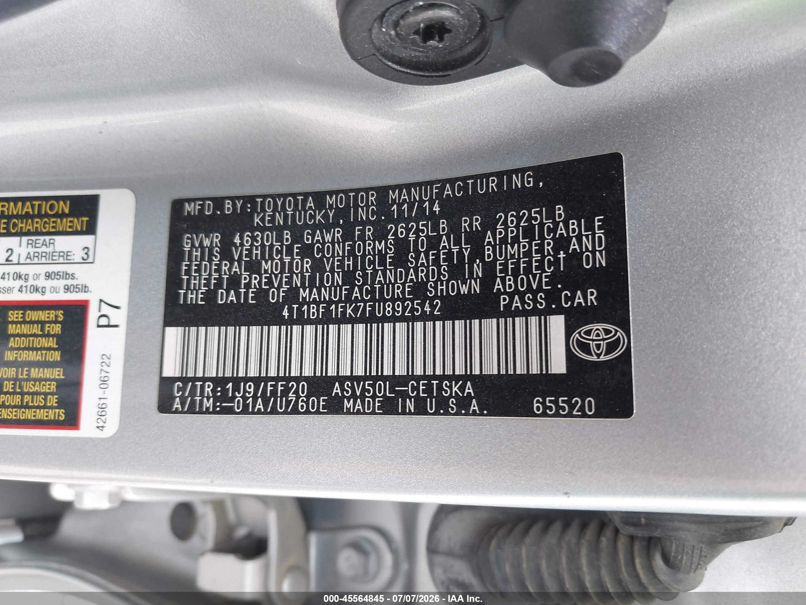 2015 Toyota Camry Se Silver vin: 4T1BF1FK7FU892542