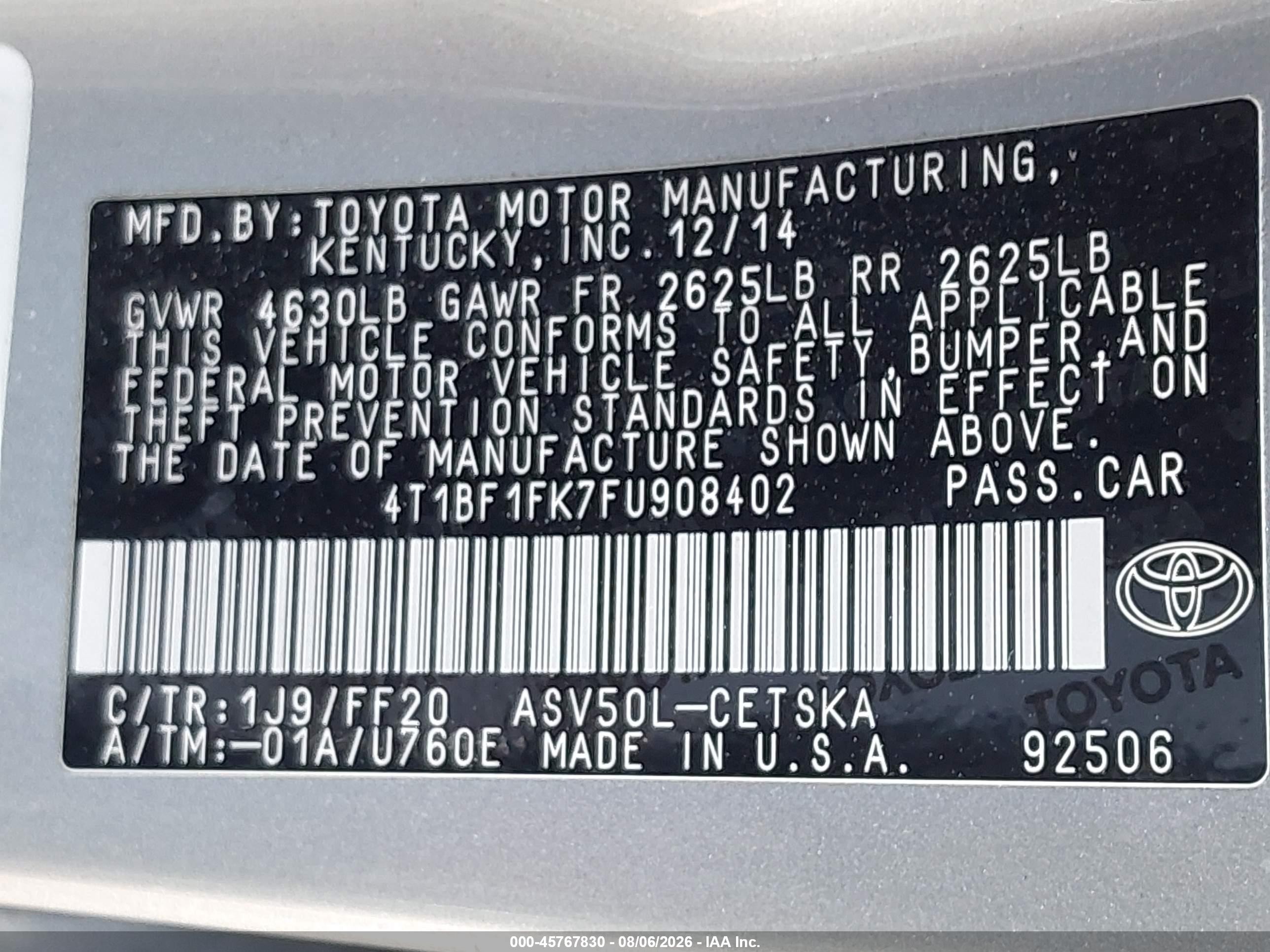 2015 Toyota Camry Se Gray vin: 4T1BF1FK7FU908402