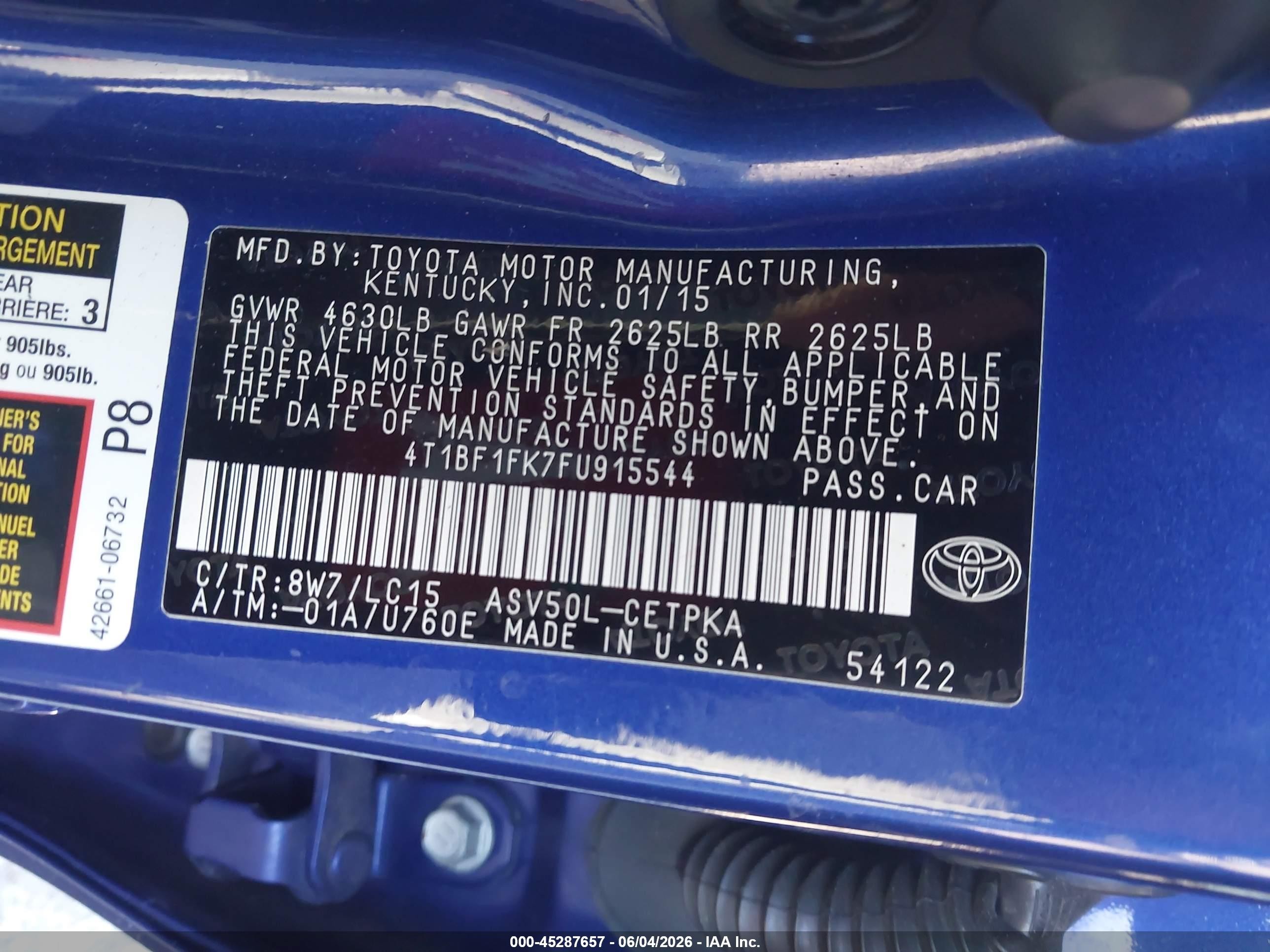2015 Toyota Camry Xse Dark Blue vin: 4T1BF1FK7FU915544