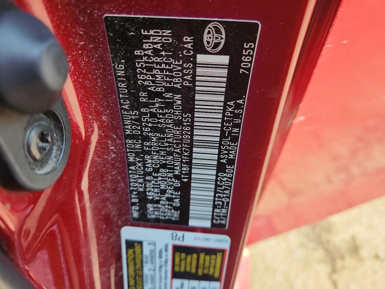2015 Toyota Camry Xse Red vin: 4T1BF1FK7FU926155