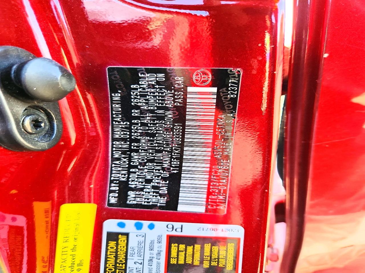 2015 Toyota Camry Le Red vin: 4T1BF1FK7FU933591