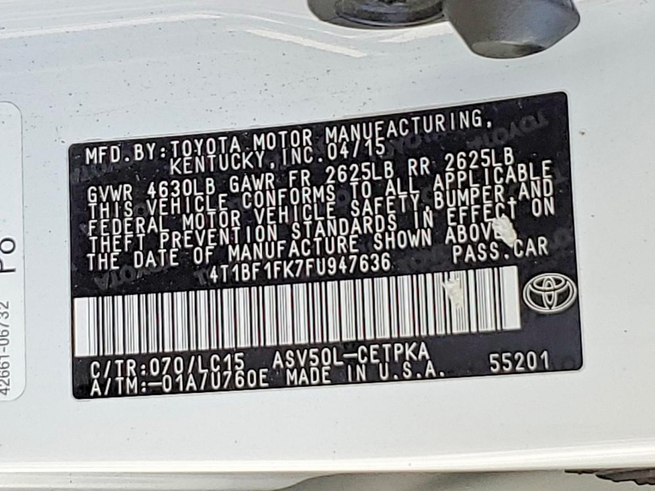 2015 Toyota Camry Xse Белый vin: 4T1BF1FK7FU947636