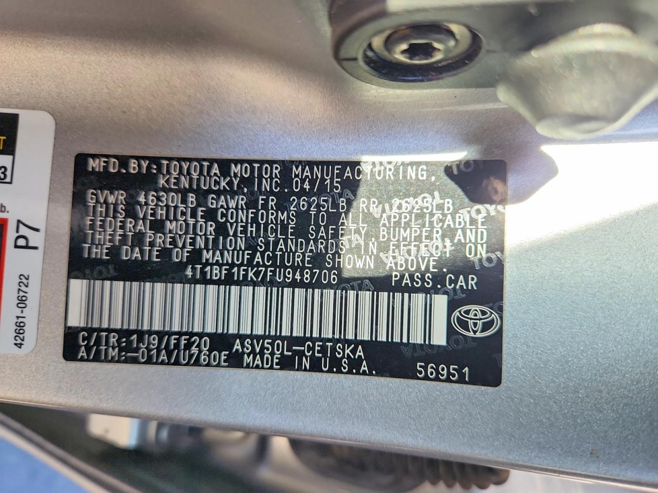 2015 Toyota Camry Se Silver vin: 4T1BF1FK7FU948706