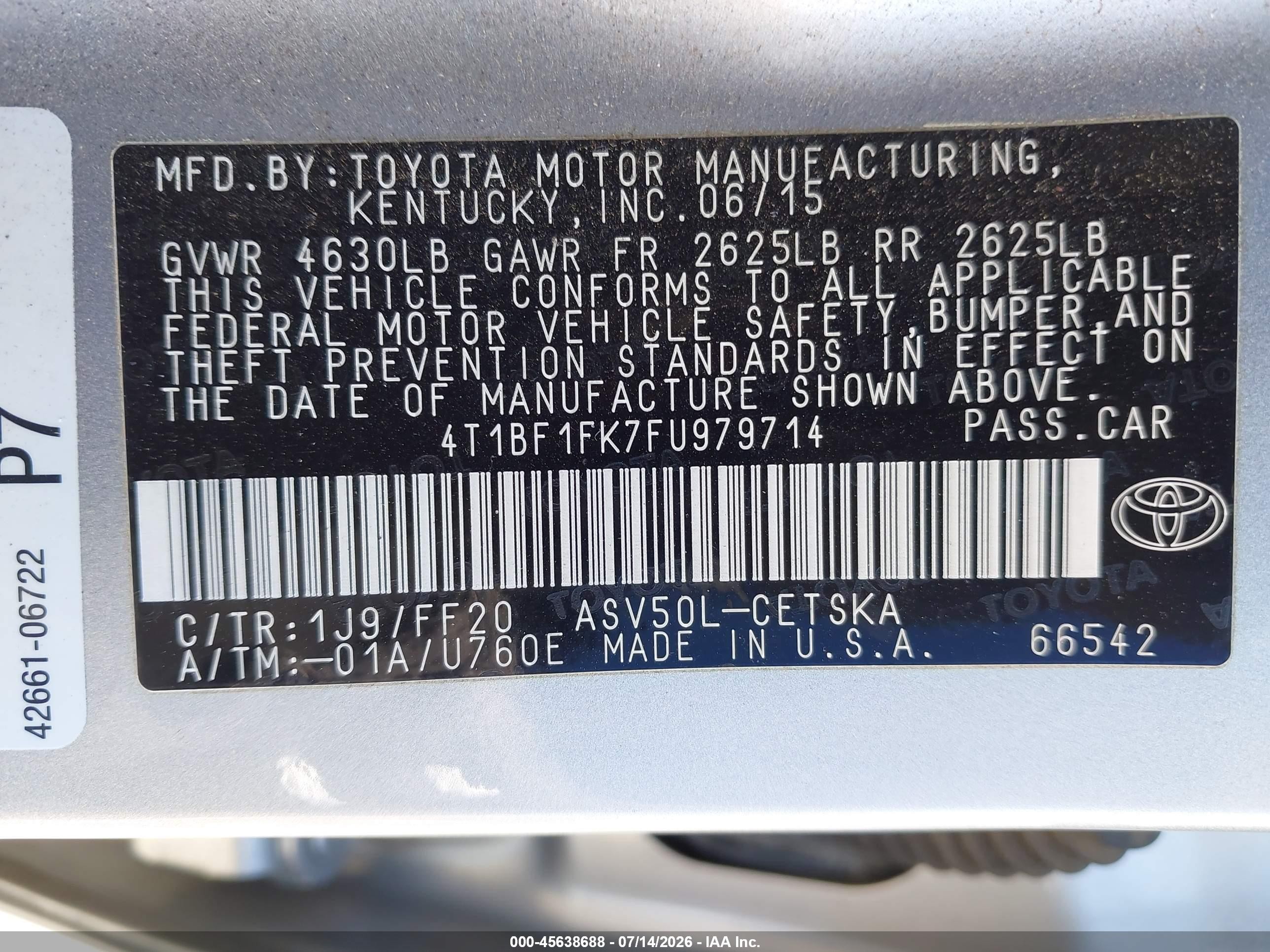 2015 Toyota Camry Se Серебряный vin: 4T1BF1FK7FU979714