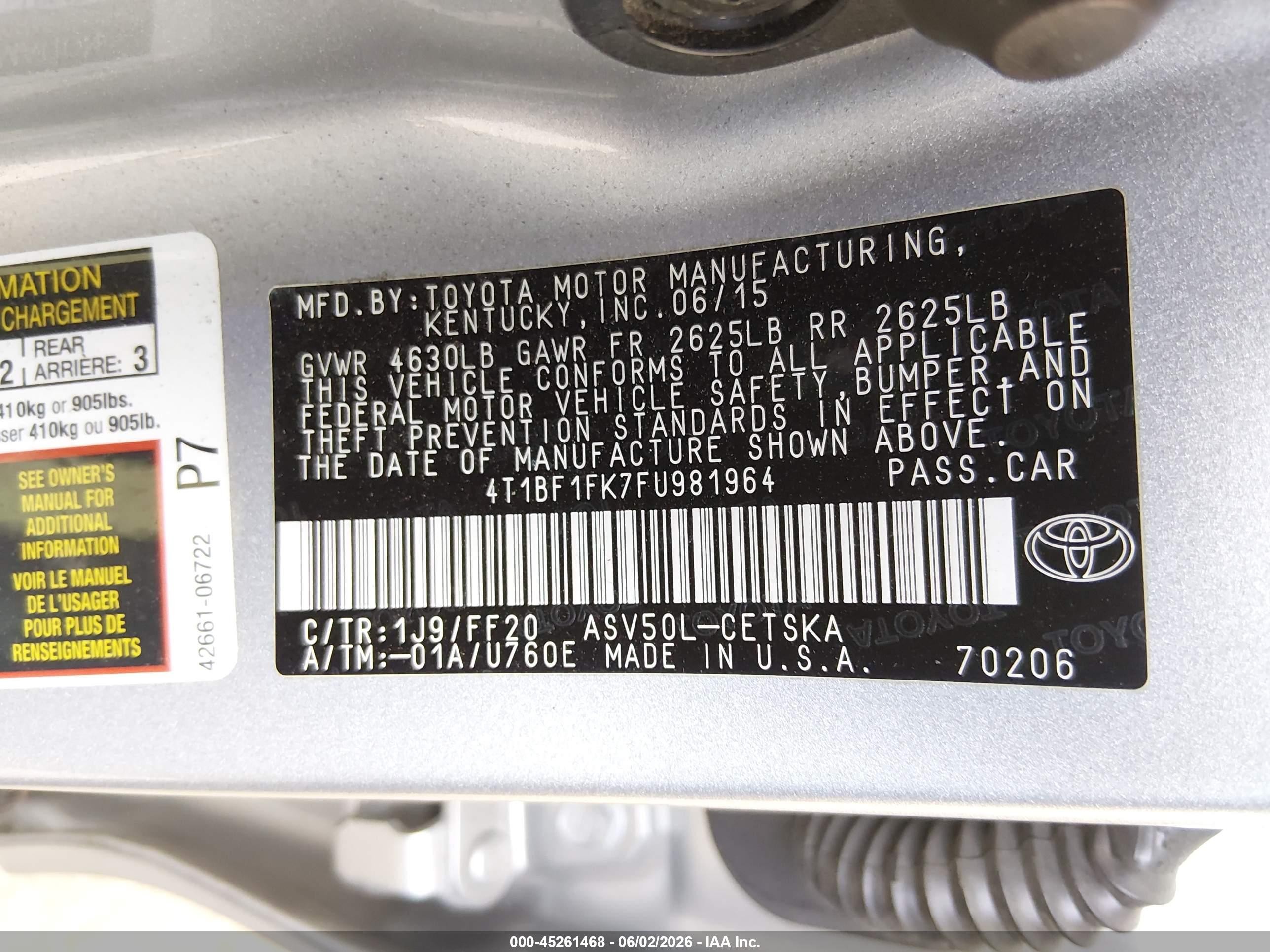 2015 Toyota Camry Se Silver vin: 4T1BF1FK7FU981964