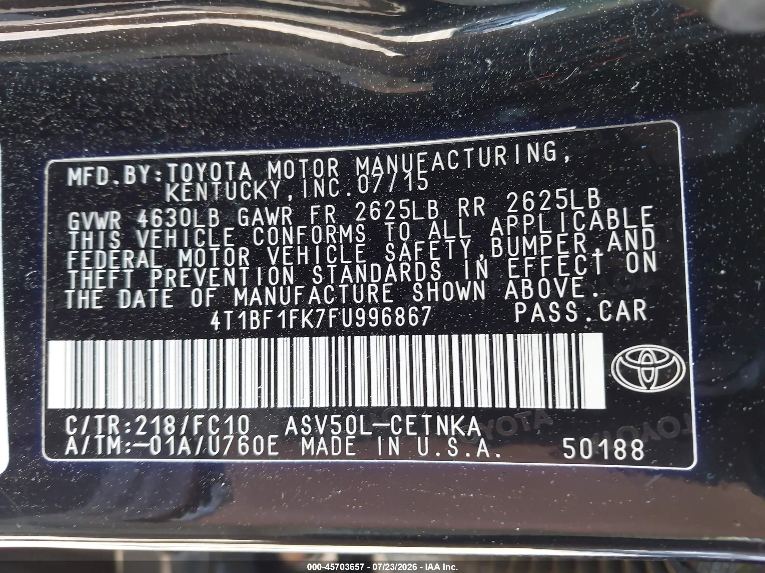 2015 Toyota Camry Le Black vin: 4T1BF1FK7FU996867